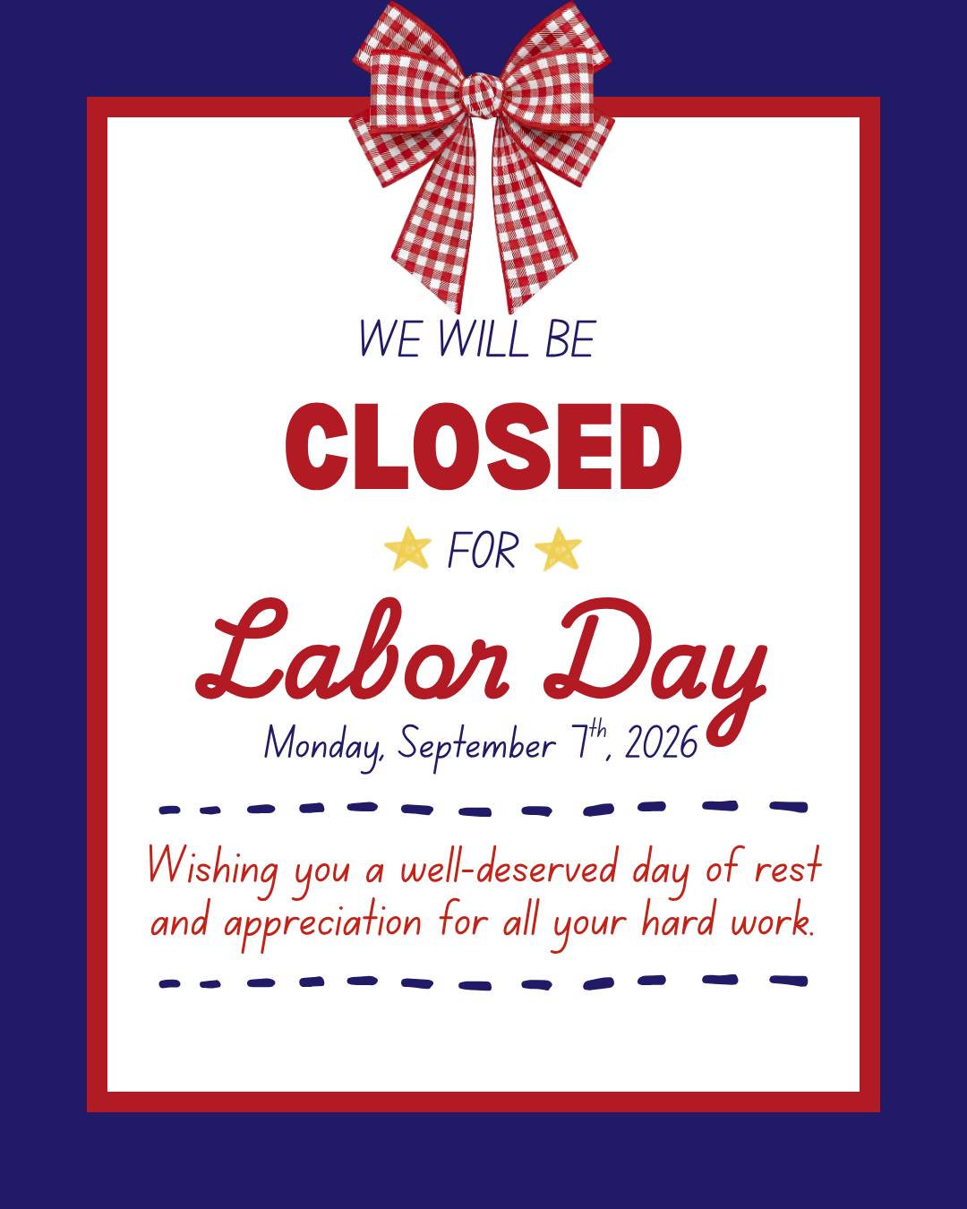 Happy Labor Day!❤️🤍💙
A reminder to our families that we will be closed on Labor Day and will resume normal hours on Tuesday, September 8th.
We hope you have a safe and relaxing holiday! ☀️