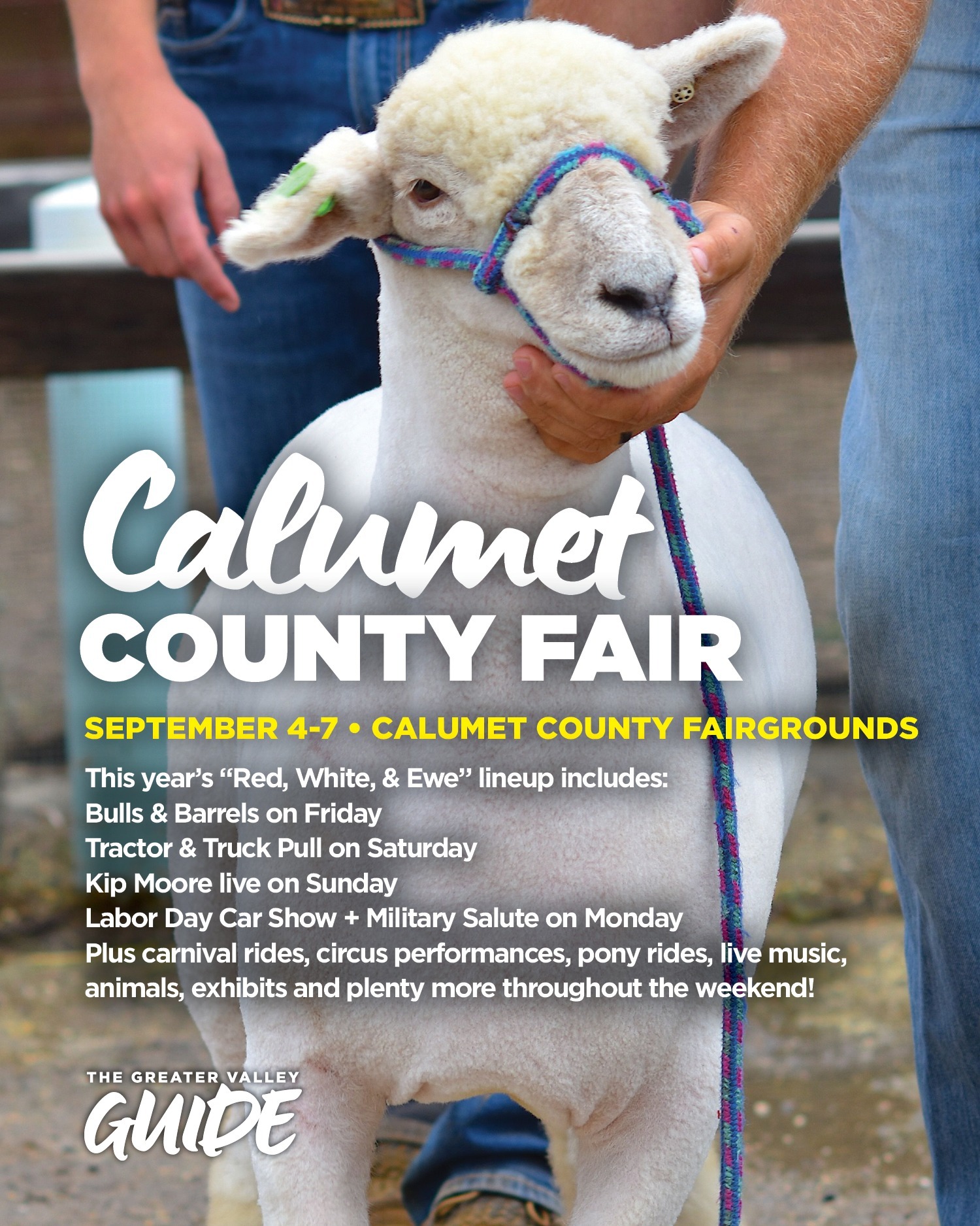 Labor Day weekend plans? We’ve got one for the whole family!
The Calumet County Fair @calumetcountyfair is back September 4–7 in Chilton, bringing four days of classic Wisconsin fair fun — carnival rides, livestock and 4-H exhibits, fair food, live music, family entertainment and some BIG grandstand events.
This year’s “Red, White, & Ewe” lineup includes:
Bulls & Barrels on Friday
Tractor & Truck Pull on Saturday
Kip Moore live on Sunday
Labor Day Car Show + Military Salute on Monday
Plus carnival rides, circus performances, pony rides, live music, animals, exhibits and plenty more throughout the weekend!
Even better? Admission is FREE Friday and Monday, and kids 10 & under are FREE all weekend.
It’s one more chance to soak up summer, get out together and make a few memories before we officially turn the corner into fall.
Save this one for Labor Day weekend and send it to someone you want to take along!
Find more details and even more things to do around Wisconsin at goTGVG.com or CalumetCountFair.com
Follow @goTGVGwi for events, destinations and ideas for making the most of where we live.
#CalumetCountyFair #ChiltonWI #WisconsinEvents #LaborDayWeekend #FamilyFun