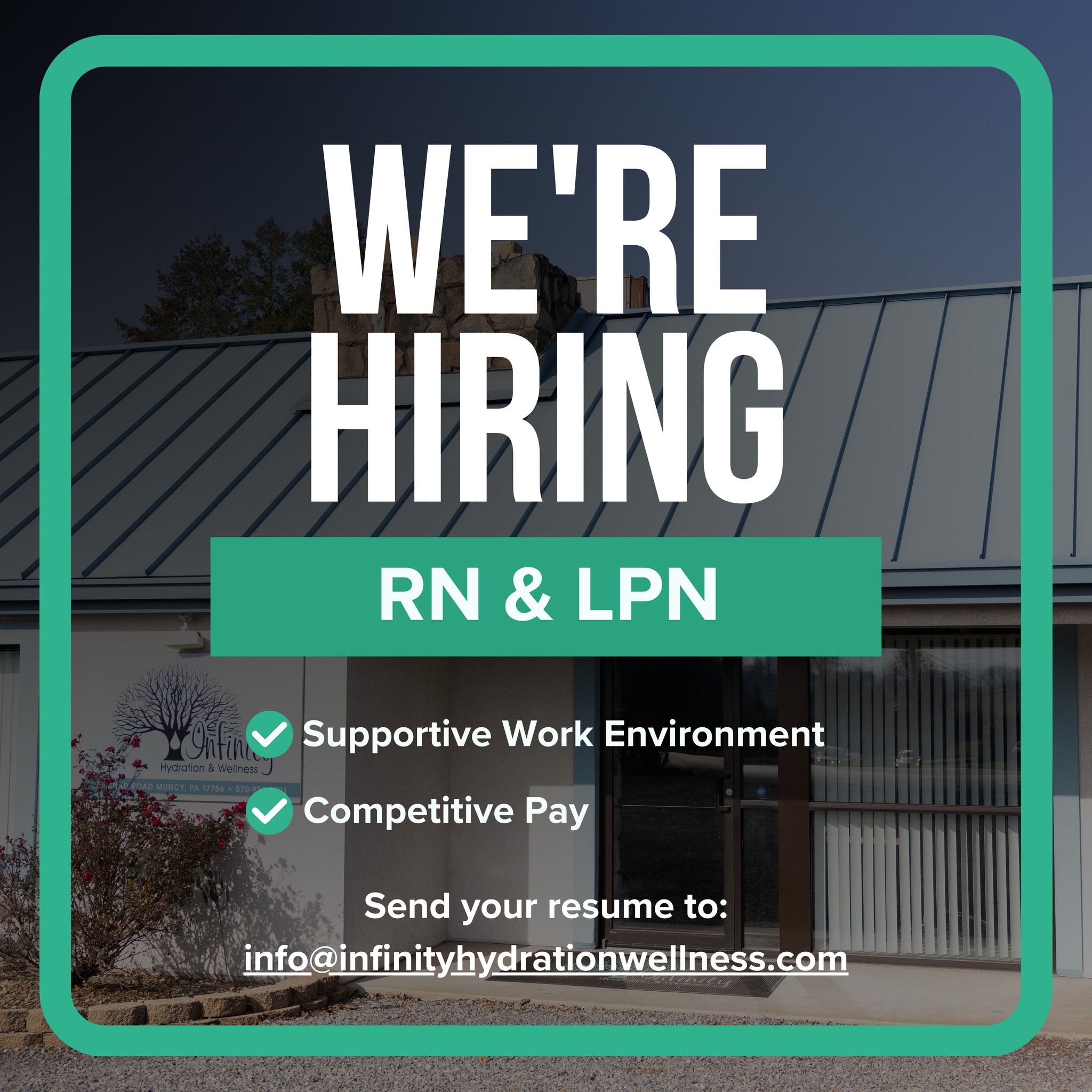 ๐ Weโre Growing Our Team!
Infinity Hydration & Wellness is looking for a compassionate, motivated LPN or RN to join our team! ๐ฉบ๐ง
If youโre passionate about patient care and looking for an opportunity to grow in the wellness space, weโd love to hear from you. โ
๐ง Send your resume to: info@infinityhydrationwellness.com