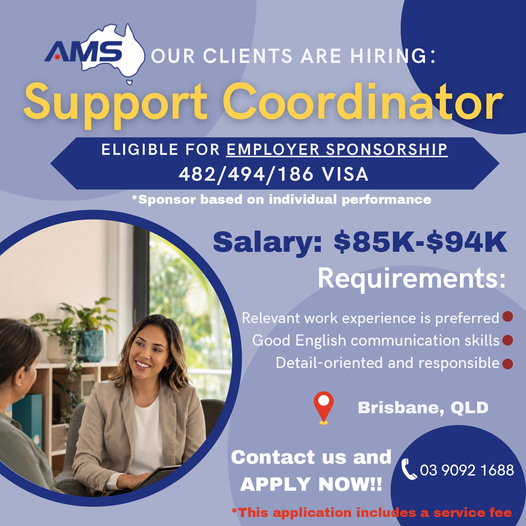🌟 Our Client's Hiring — Support Coordinator! 🌟
One of our sponsor clients is looking for a caring, observe attentive and highly communicative person to join the team! Candidates with a Support Worker, nursing or healthcare background are strongly encouraged to apply. 👇
📍 Northgate, Brisbane QLD
🏠 Hybrid working arrangement
⏰ Full-time position
💰 $85,000–$94,000 + Super + Allowances
💼 Key Responsibilities:
✨ Liaise with the NDIS, Child Safety and other relevant organisations
✨ Coordinate suitable services and support for participants
✨ Communicate with participants, families, healthcare professionals and service providers
✨ Prepare case notes, reports and other relevant documentation
✨ Observe and respond to changes in participants’ needs and circumstances
✨ Contact police, ambulance or other emergency services when required
🙋♀️ What We’re Looking For:
✅ Strong communication and coordination skills
✅ Observant, responsible and detail-oriented
✅ Comfortable managing complex participant needs and cases
✅ Relevant experience is highly regarded but not essential
✅ Support Worker, nursing or healthcare backgrounds are highly regarded
📩 Interested or know someone who may be suitable? Please send us a private message. Referrals and shares are always welcome! 😊
#SupportCoordinator #NDISJobs #DisabilitySupport #CommunityServices #BrisbaneJobs #QueenslandJobs #FullTimeJobs #NowHiring #VisaSponsorship #EmployerSponsorship #SponsorshipJobs #482Visa #186Visa #SkilledMigration #AustralianMigration #WorkInAustralia #JobsInAustralia #MigrationOpportunity #ApplyNow #JoinOurTeam