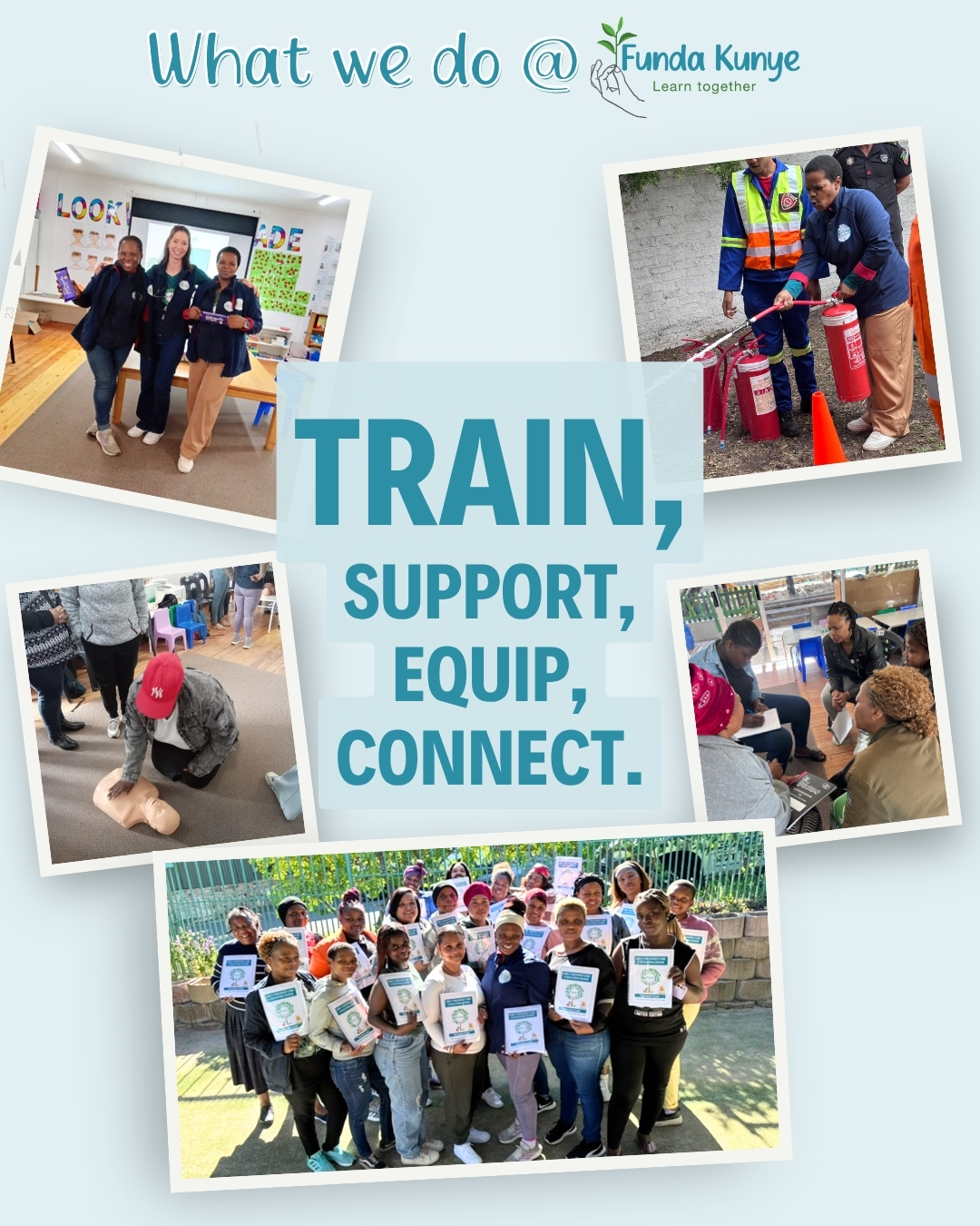 TRAIN focuses on enhancing Early Childhood Development (ECD) through knowledgeable and supported adults.
We provide training for ECD principals, educators, and caregivers in essential skills like child development, play-based learning, and responsive caregiving.
Our Early Learning Programmes translate this knowledge into impactful daily experiences for children.
Through the Rainbow Development Framework (RDF), we assist ECD leaders in assessing their current status, setting realistic goals, and progressing in their development.
Our collaborative approach fosters growth among educators, ultimately benefiting children.
TRAIN. SUPPORT. EQUIP. CONNECT.
Together, we are building stronger ECD centres where every child has the opportunity to reach their God-given potential.
#FundaKunye #TrainEquipSupportConnect #ECD #EarlyChildhoodDevelopment #LearningTogether #RainbowDevelopmentFramework #ECDTraining #LearningThroughPlay #HoutBay #EveryChildCanShine