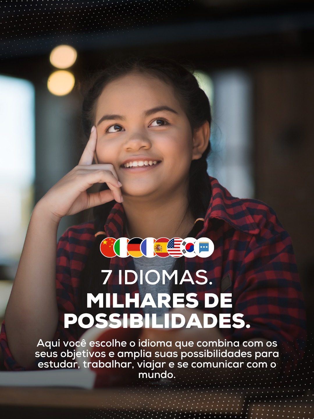 Cada idioma abre um caminho diferente. 🌎
Na ACELE, você encontra 7 opções para escolher aquela que mais combina com os seus planos: inglês, espanhol, francês, alemão, italiano, mandarim e coreano.
Seja para conquistar novas oportunidades profissionais, viajar com mais autonomia, estudar ou se conectar com pessoas de diferentes culturas, o próximo idioma pode fazer parte da sua história. ✈️💬
Qual desses 7 idiomas você escolheria para começar?
#ACELE #Idiomas #Aprendizado #NovasPossibilidades #EstudeNaACELE