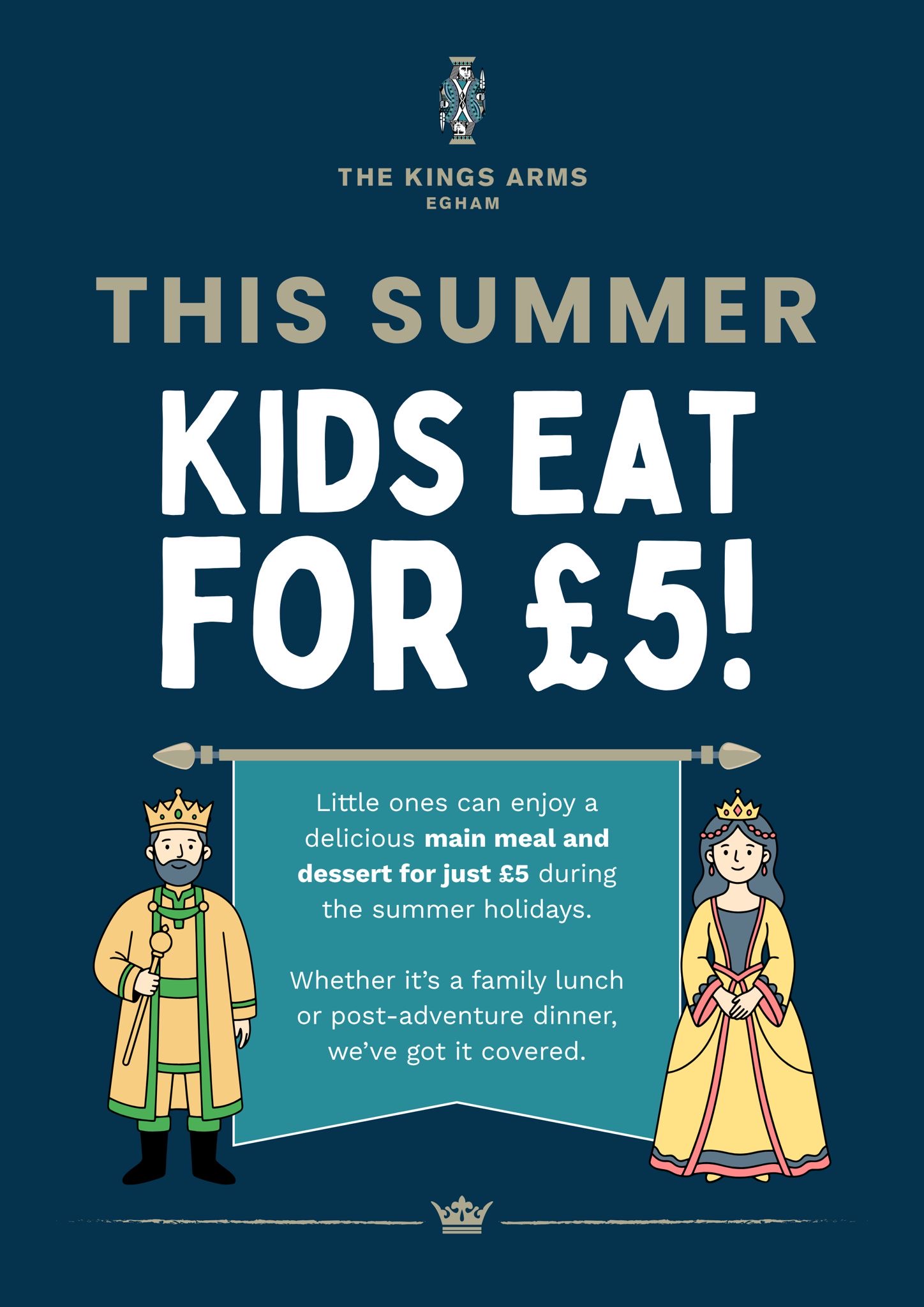With the first week back to school coming to an end, the kids are tired, the school bags are getting heavier and we’re pretty sure they’re hungrier than ever!
So, why not finish the first week back with a little treat? Our Kids Eat for a Fiver offer is running until tomorrow, 4th September.
For just £5, they’ll get a main, pudding AND a glass of squash.
Bring the kids, bring yourselves, and let us take care of dinner tonight.
A well-deserved end-of-week treat for everyone.