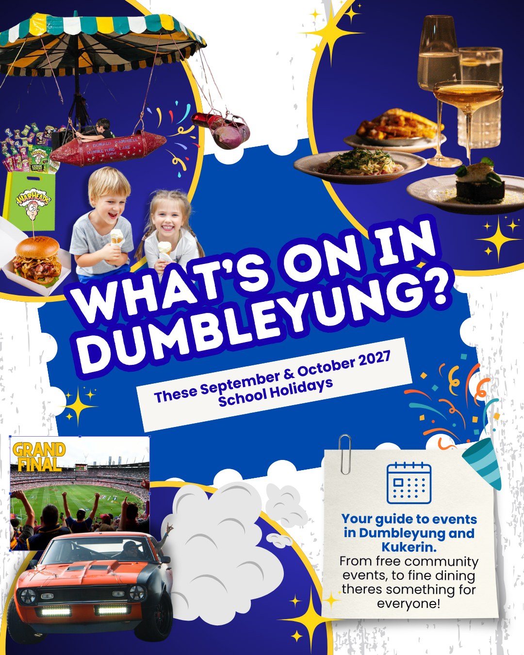 ๐ฃ WHATโS ON IN DUMBLEYUNG? ๐๐ถ๐พ
Thereโs plenty happening across Dumbleyung & Kukerin this September and October, including:
๐ฅ Kukerin Creekbed & Burnout Competition
๐ฝ๏ธ Dumbleyung Bushfood Dinner
๐จ CRC School Holiday Program
๐ก Dumbleyung Bluebird Festival
๐ถ Kukerin Pre-Harvest Party
๐ Plus local attractions, accommodation, food, shopping and more!
Our Whatโs On in Dumbleyung guide has everything you need to plan your visit โ event information, maps, activities and places to explore.
๐ Check out the full guide and start planning your trip!
๐ Dumbleyung & Kukerin, WA
๐ Visit www.dumbleyung.wa.gov.au/events
Come for a day, stay for a week!
