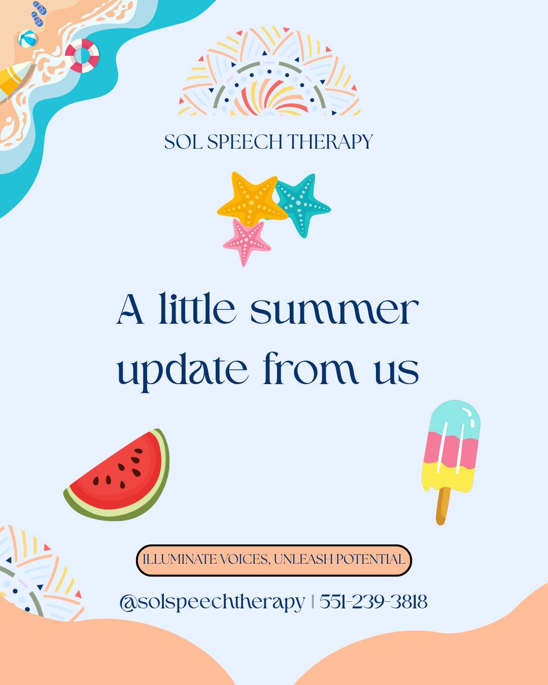 A summer recap from Sol Speech Therapy!☀️
While things may have been a little quiet over here, there has been so much happening behind the scenes! This summer brought lots of exciting moments for our Sol family, including:
✨ Welcoming new members to our growing team
🎤 Attending Made for More and continuing to learn and connect
🤍 Celebrating special moments together as a team
👶 And one very exciting new addition to the Sol family…arriving this October!
We’re so excited to share more of these special moments with you over the next few weeks, from introducing our newest team members to sharing professional insights, team celebrations, and what’s ahead for Sol Speech Therapy.
We hope your summer was as joyful as ours! 💛 We can’t wait to see what this next season has in store for us. 🍂
#SolSpeechTherapy #SpeechTherapy #PediatricSpeechTherapy #NJSLP #SpeechLanguagePathologist #CommunicationMatters #ChildDevelopment #EarlyIntervention #FeedingTherapy