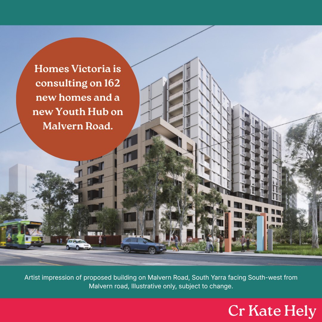 Homes Victoria has opened consultation on a new development at the Horace Petty Estate in South Yarra. You have until Sunday 20 September to have your say.
The proposal is 162 new homes, ranging from one to four bedrooms, in buildings between 7 and 14 storeys along the Malvern Road frontage. It also includes a multi-purpose community room, outdoor space, and a new location for the Hub, the Council run youth facility on the site. Parking is 53 spaces, 48 of them residential, plus 32 bicycle spaces.
Here is the part that matters most. Because this is government funded housing lodged under Clause 52.20, there are no third party appeal rights. The Minister for Planning is the decision maker, not Council. Our submission carries no more weight than yours.
Council will lodge its own submission. I would encourage you to lodge one too, whether you support the proposal, want changes to it, or have questions about height, parking or open space.
Plans, landscape drawings and reports are at www.engage.vic.gov.au/malvern-road-south-yarra. Scroll down to "Explore the proposed development plans."