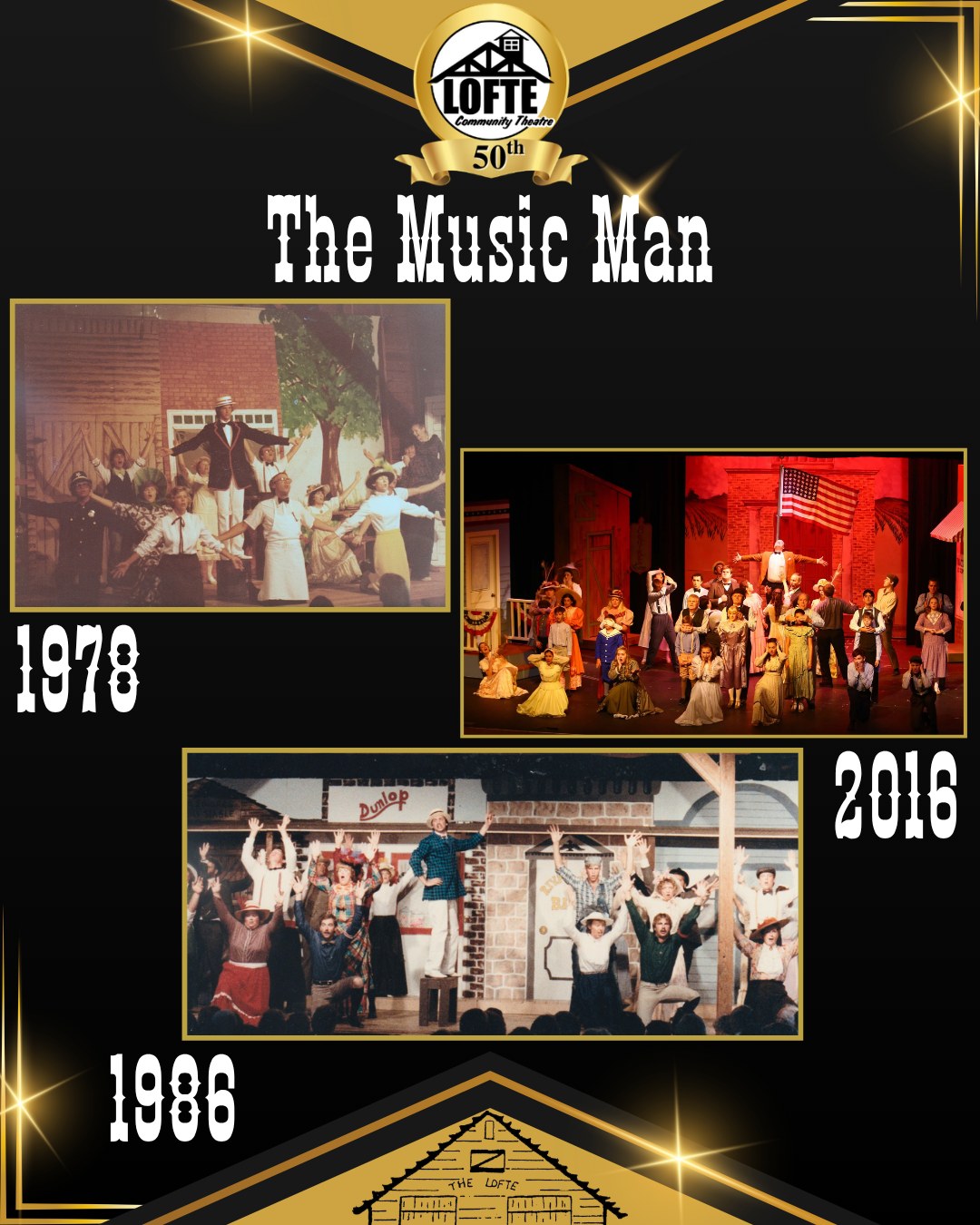 Meredith Willson's "The Music Man" is one of the very few shows that has been on the Lofte stage 3 times. Kevin Colbert played Professor Harold Hill in both 1978 and 1986, and his wife, Betty Colbert, played Marian the Librarian both times. (In fact, Kevin and Betty first met in the '78 production!) In 2016, Chris Berger played Harold Hill and Catherine Davis (Bobst) played Marian. But each time we have been Iowa Stubborn, Trouble has started with a capital T that rhymes with P and stands for Pool, we have said good night to our someone's, and by now, surely we have achieved a total of 76 trombones! But we still haven't been to Gary, Indiana. 🎶
We are going to keep on celebrating our 50th season all year long! Posts like this will continue to pop up all through the rest of the season. And it's not too late to share your memories with us! Click the link below to fill out the form, and your memory may yet be shared on social media or documented for future Born-in-a-Barn Players and patrons to read. https://forms.gle/4NZPyMXbmTHdSisf6
.
.
.
.
.
#Lofte #TheLofte #BornInABarn #LofteTheater #CommunityTheater #CommunityTheatre #Volunteer #Nebraska #CassCounty #Lincoln #Omaha #WeepingWater #Manley #theatre #theater #live #livetheater #livetheatre #localtheater #localtheatre #50th #50seasons #themusicman