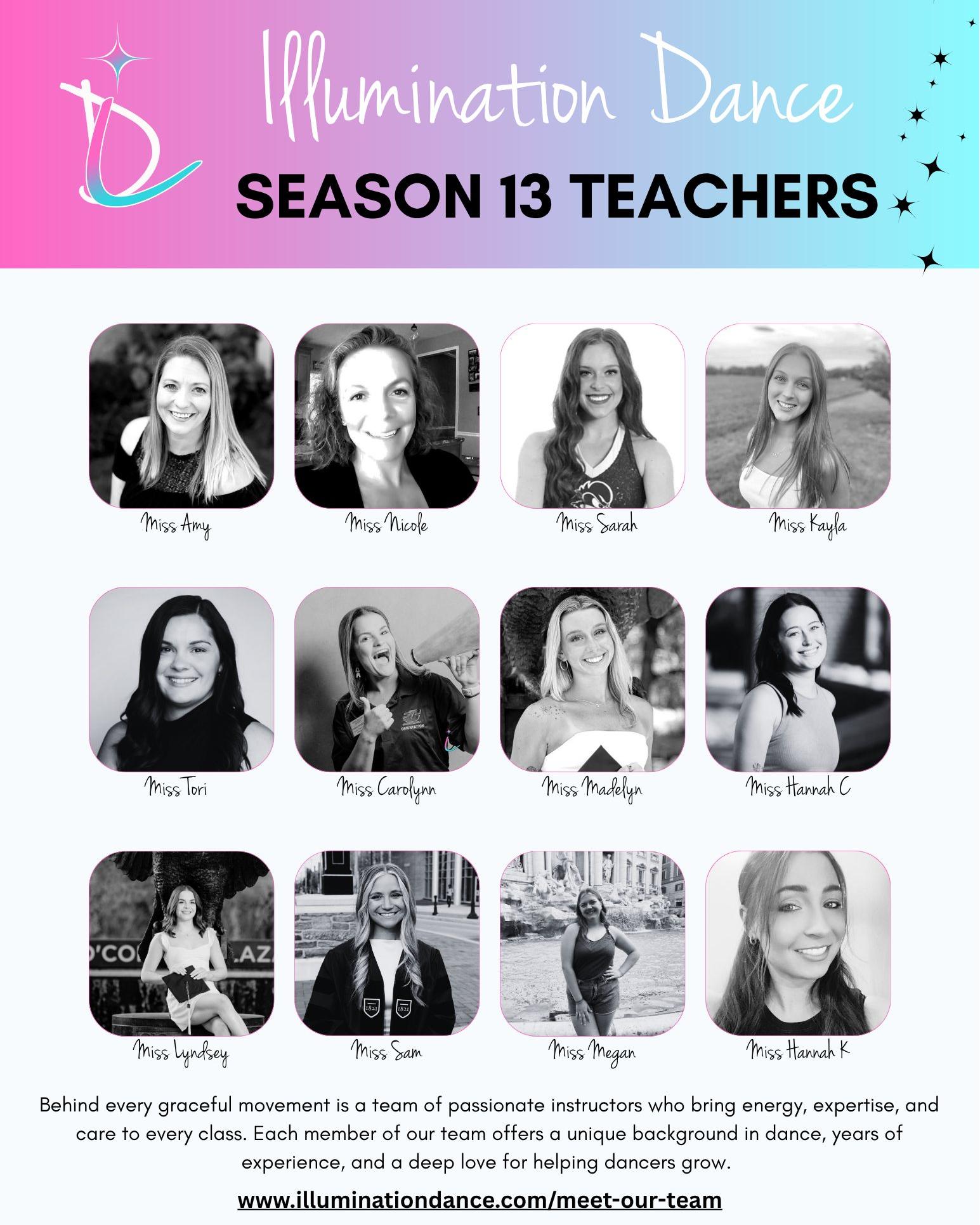 ✨ Meet Your Season 13 Teachers! ✨
Behind every step, leap, and beautiful moment is a team of dedicated teachers who bring passion, experience, and heart to every class. 💕🩰
Our incredible instructors each bring their own unique talents and expertise, creating an encouraging environment where dancers can learn, grow, and shine! ✨
Get to know our amazing team:
https://www.illuminationdance.com/meet-our-team
#IlluminationDance