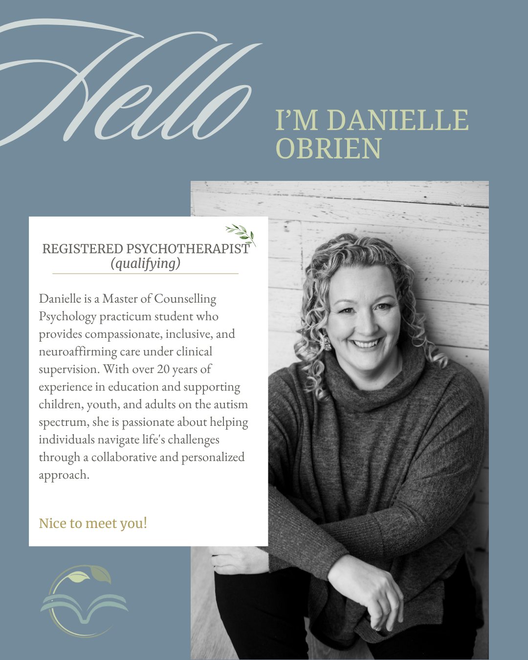 Feature Therapist of the Week! 🗣🎙
✨ **Danielle OBrien**
Danielle is a Master of Counselling Psychology practicum student with Yorkville University, practicing under the clinical supervision of an approved practicum supervisor.
With over 20 years of experience in education and a background supporting children, youth, and adults on the autism spectrum, Danielle brings a wealth of knowledge, compassion, and neuroaffirming lived experience to her practice.
Danielle is passionate about creating an inclusive, welcoming space where individuals feel valued, supported, and heard. She works with individuals as they navigate life’s challenges, transitions, and everything in between.
Using an integrative and collaborative approach, Danielle draws from a variety of therapeutic methods to create a counselling experience that is personalized to each client’s unique needs.
We’re so happy to have Danielle as part of the Covey Wellness Centre team! 💛