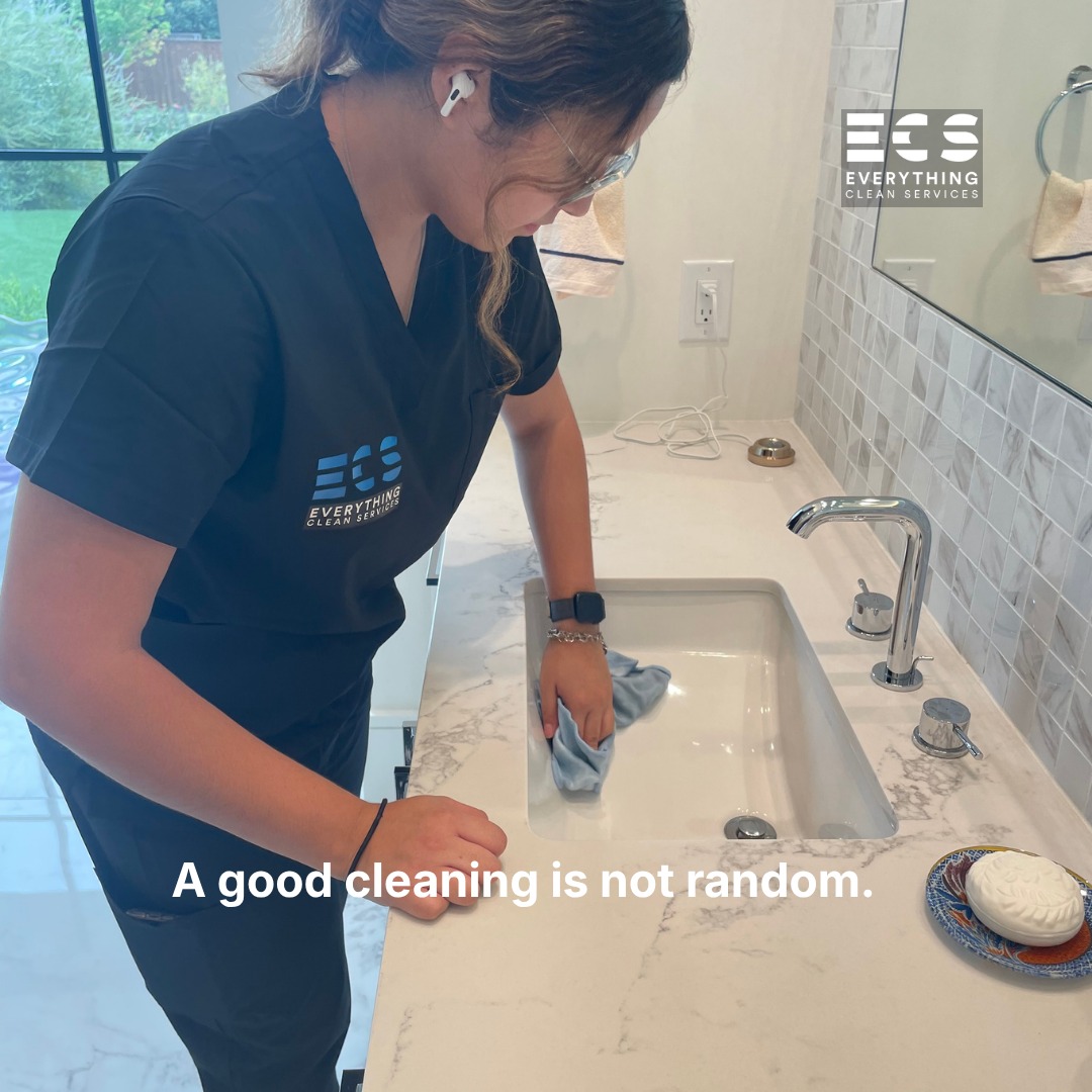 **Caption:**
A good cleaning is not random.
Our team follows a method so the work stays consistent from visit to visit. In bathrooms, that means arriving prepared, using the right supplies, and working through the space with care and order.
Process matters because consistency matters.
When you hire a cleaning company, you should be able to trust that the result is not based on guesswork.
Process matters when you want consistent results.
Everything Clean Services
Residential Cleaning | Plano, Frisco, McKinney, Richardson, North Dallas & nearby areas