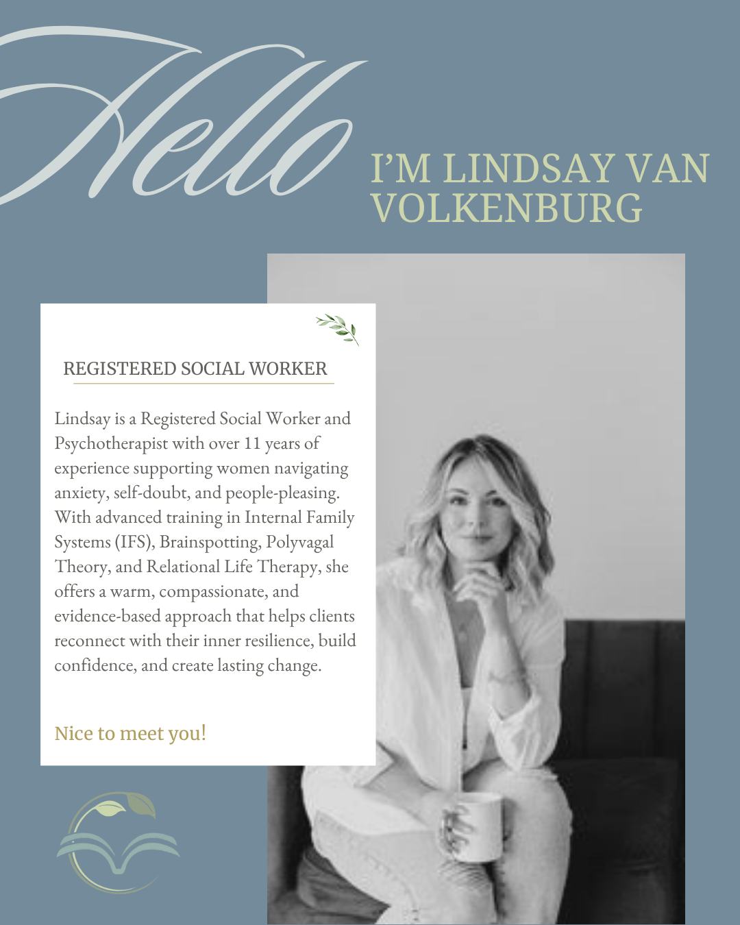 Feature Therapist of the Week! 🗣🎙
✨ **Meet Lindsay Van Volkenburg**
Lindsay is a Registered Social Worker and Psychotherapist with 11 years of experience, along with advanced training in Internal Family Systems (IFS), Brainspotting, Polyvagal Theory, and Relational Life Therapy.
She specializes in supporting women navigating anxiety, self-doubt, people-pleasing, boundaries, and the feeling of never being “enough.” Lindsay’s goal is to help clients reconnect with their core selves so they can move through life with greater clarity, confidence, and calm.
Her approach blends evidence-based tools with compassionate, meaningful exploration. Whether working through past experiences, understanding patterns, or building healthier relationships, Lindsay creates a space that is grounded, honest, warm, and judgment-free.
Outside the therapy room, you’ll often find Lindsay gardening, reading, or enjoying a concert — the things that help her reconnect with herself and find balance.
We’re so happy to have Lindsay as part of the Covey Wellness Centre team! 💛