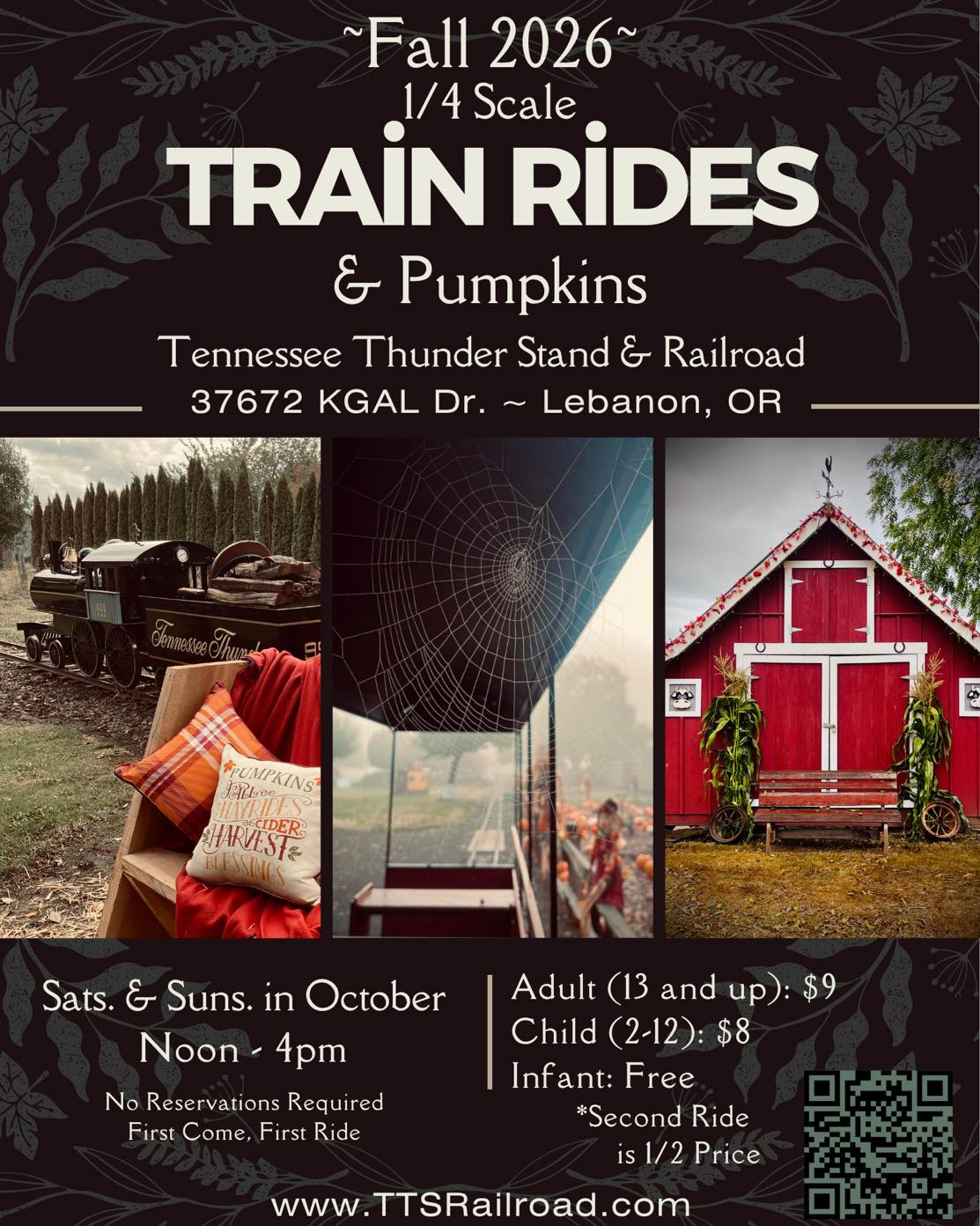 Just in case you’ve been living in survival mode lately… back-to-school season, am I right?! 😂
Here’s our fall flyer again because October is coming fast! 🎃🚂
We’re busy behind the scenes getting everything ready, and we can’t wait to open back up and see you all!
Save the dates, Friends. You’re going to want this one. 🧡
#TennesseeThunder #HarvestTracks #LebanonOregon #OregonFamilies #FallFamilyFun