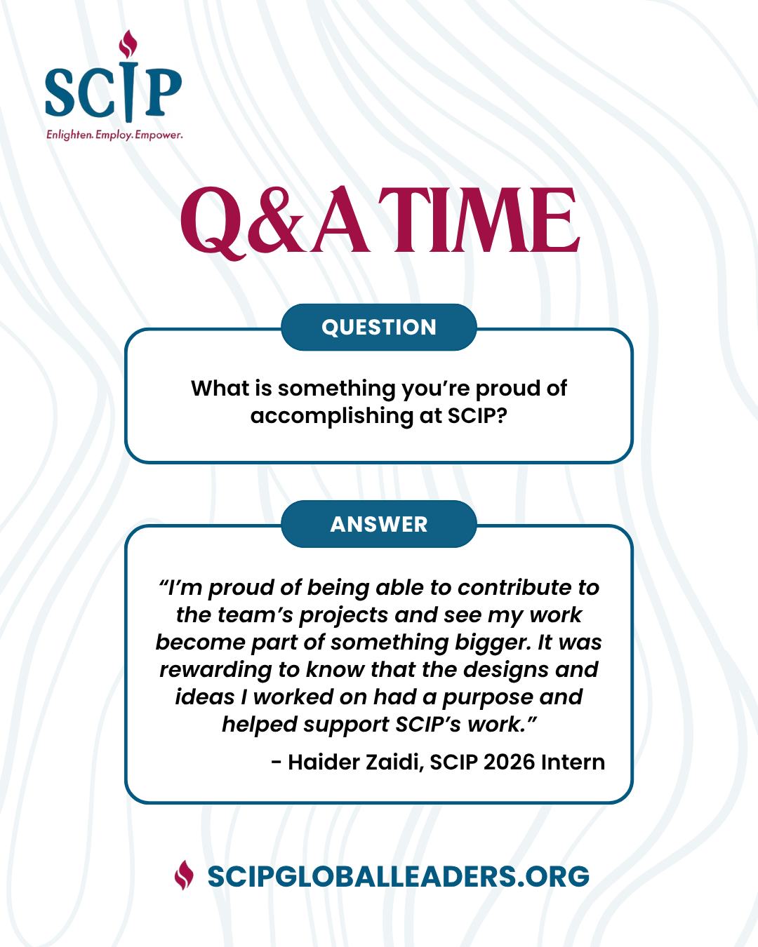 Proud moments are the best! π
Haider Zaidi, our SCIP 2026 Intern, shares his joy in contributing to impactful projects and seeing his work make a difference. Being part of something bigger and purposeful was truly rewarding for him!
Follow @scipleaders on Instagram and Facebook to discover more inspiring stories from our interns about their experiences with SCIP!
#SCIP #InternshipExperience #SCIPExperience #Teamwork