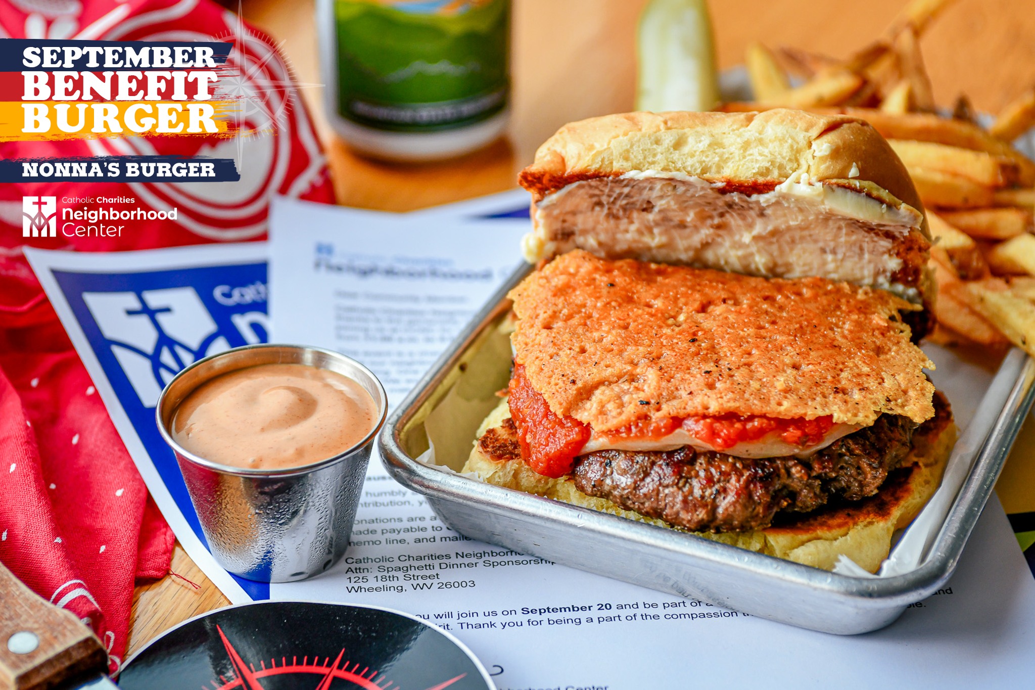It’s a new month! Know what that means? NEW BENEFIT BURGER! We’d like to introduce September’s Benefit Burger - Nonna’s Burger!
@jacobmeats306 grilled steak. Burger, housemade marinara, roasted garlic spread, and a crispy Parmesan tuile, with melty provolone, all on a butter-toasted @mancinisbread bun! Served with twice-fried fresh-cut fries and a pickle spear from @pghpickleco!
This month’s burger benefits the amazing folks at Catholic Charities West Virginia Neighborhood Center, so stop in and grab one for supper!
.
.
.
.
#AppalachianEats
#ElevatedAppalachian
#EatLocalWV
#WVFoodways
#TasteWV