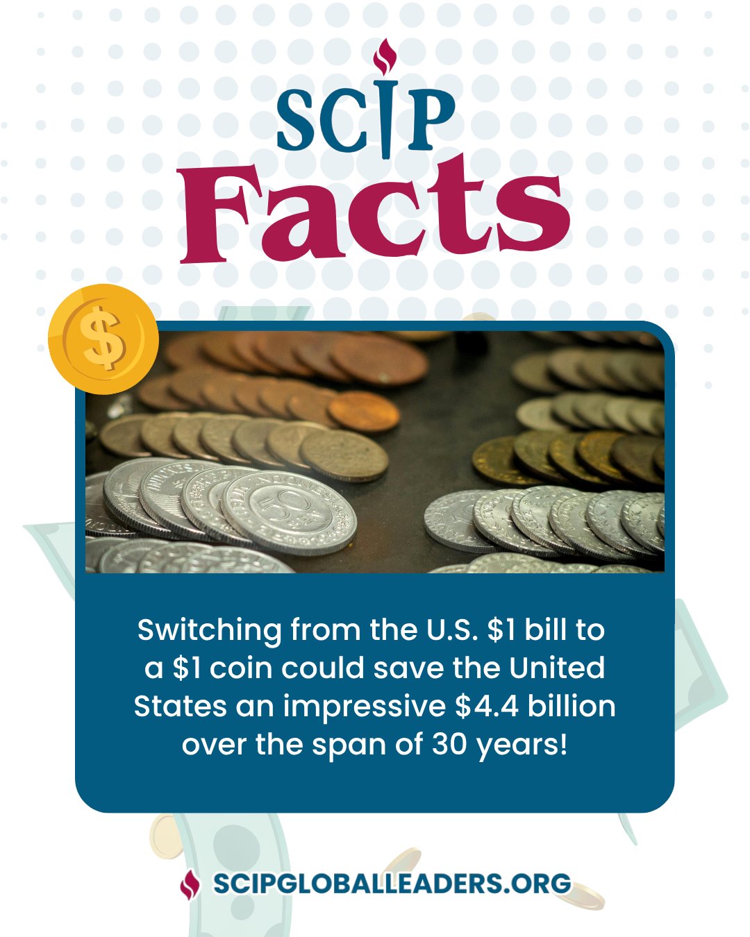 Did you know? π‘
Switching from the U.S. $1 bill to a $1 coin could save the United States a whopping $4.4 billion over 30 years! π°
Discover more intriguing facts by following @scipleaders on Instagram and Facebook!
#SCIP #SCIPFacts #FunFacts #Economy #Sustainability