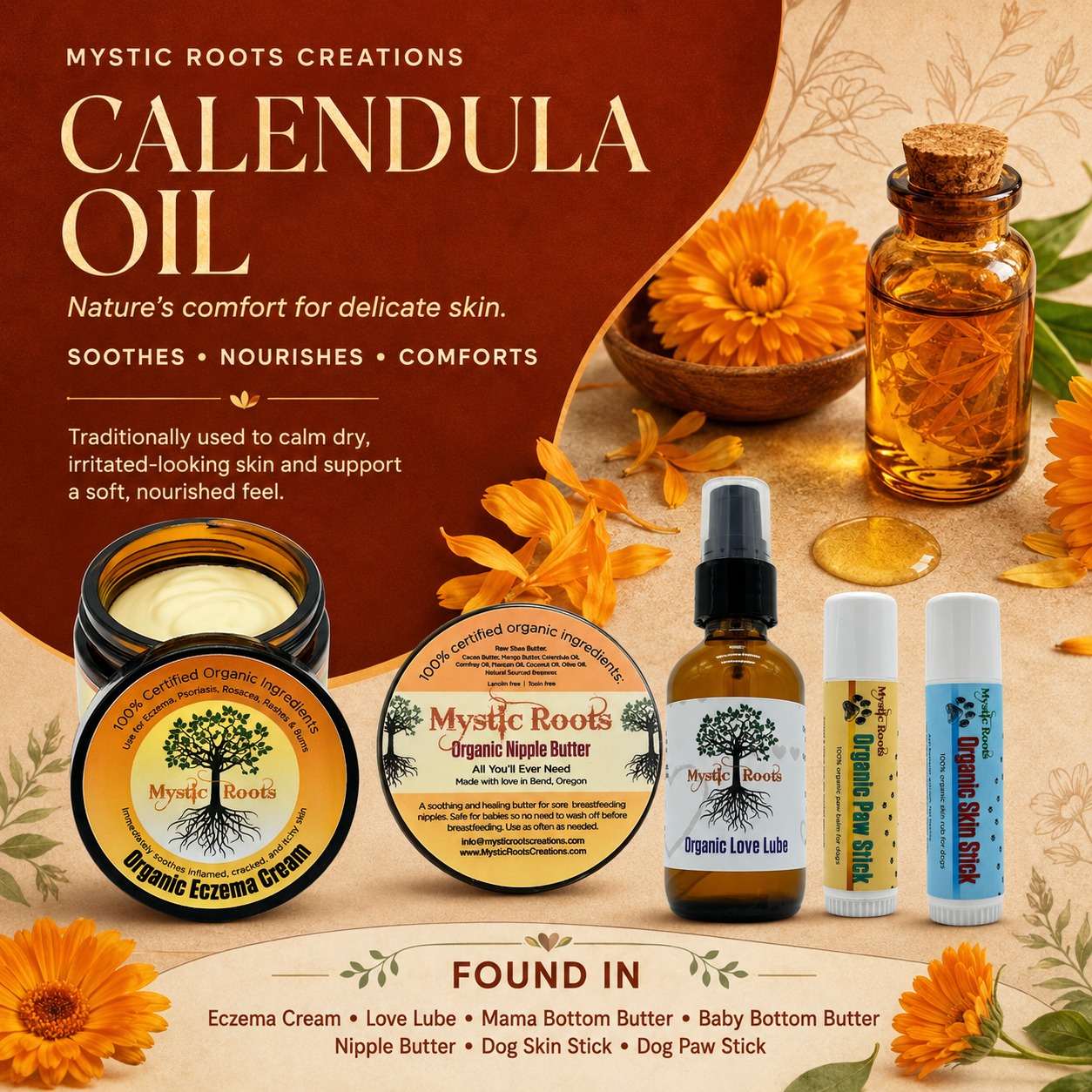 Small flower. Beautifully gentle care. 🌼
Calendula has long been loved for its calming, comforting, and skin-nourishing qualities. That is why this golden botanical is thoughtfully included in selected Mystic Roots creations.
Because sensitive skin deserves ingredients chosen with care, not complicated formulas.
Discover organic skincare made close to nature at MysticRootsCreations.com
#CalendulaOil #MysticRootsCreations #OrganicSkincare #BotanicalBeauty #SensitiveSkinCare