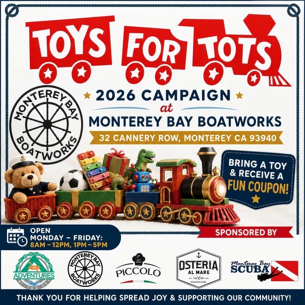 For 41 years, Monterey Bay Boatworks has been proud to serve and support our Monterey community. This season, we’re honored to take part in the 2026 Toys for Tots Fundraiser.
Starting October 1, bring a new, unwrapped toy to help children enjoy a brighter holiday. As a thank‑you, every donor will receive a special coupon from participating Monterey Bay Boatworks businesses.
Help us fill the toy bin and keep the spirit of giving afloat. Together, we can make a meaningful impact across our harbor community.
#ToysForTots #Boatworks #Breakwater #Fundraiser #Monterey