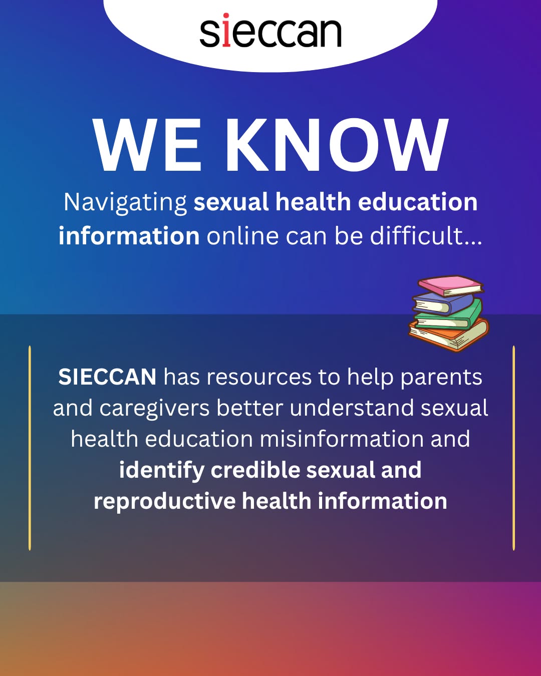 SIECCAN has developed information sheets for parents and caregivers about sexual health education misinformation and navigating sexual and reproductive health information online! 📢📢📢
Check out the resources at the link in our bio or at sieccan.org/misinformation
Have you used or shared these resources? Let us know what you think!
Sign up to receive a short evaluation survey and help us understand your resource needs in the link in our bio!
#SexualHealth #SexualHealthEducation #Misinformation
----
Le CIÉSCAN a développé des feuillets d’information à l’intention des parents et aidant·e·s, à propos de la mésinformation sur l’éducation à la santé sexuelle et des façons de voir clair dans l’information en ligne sur la santé sexuelle et génésique.
Découvrez-les en cliquant sur le lien dans notre bio ou ici : sieccan.org/misinformation-fr
Vous avez déjà utilisé ou partagé ces ressources? Dites-nous ce que vous en pensez!
Cliquez sur le lien dans notre bio pour recevoir un court sondage d’évaluation qui nous aidera à comprendre vos besoins de ressources.
#ÉducationSantéSexuelle #SantéSexuelle #ÉducationSanté #SIECCAN #CIÉSCAN