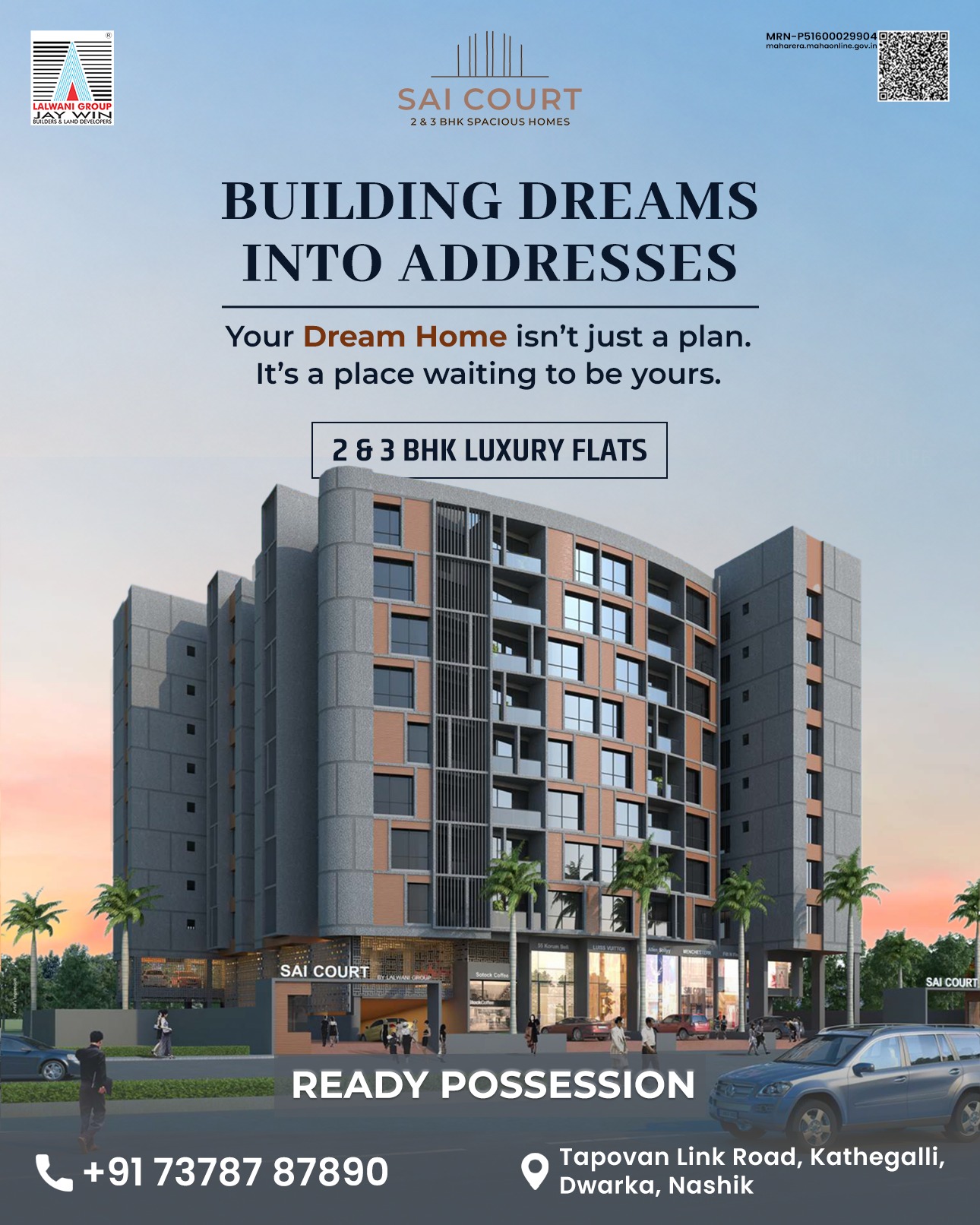 Building dreams into addresses. ✨
Your dream home isn’t just a plan it’s a place waiting to be yours.
Discover spacious 2 & 3 BHK luxury flats with Ready Possession.
📞 +91 73787 87890
📍 Tapovan Link Road, Kathegalli, Dwarka, Nashik
#SaiCourt #NashikRealEstate #DreamHome #LuxuryFlats #ReadyPossession