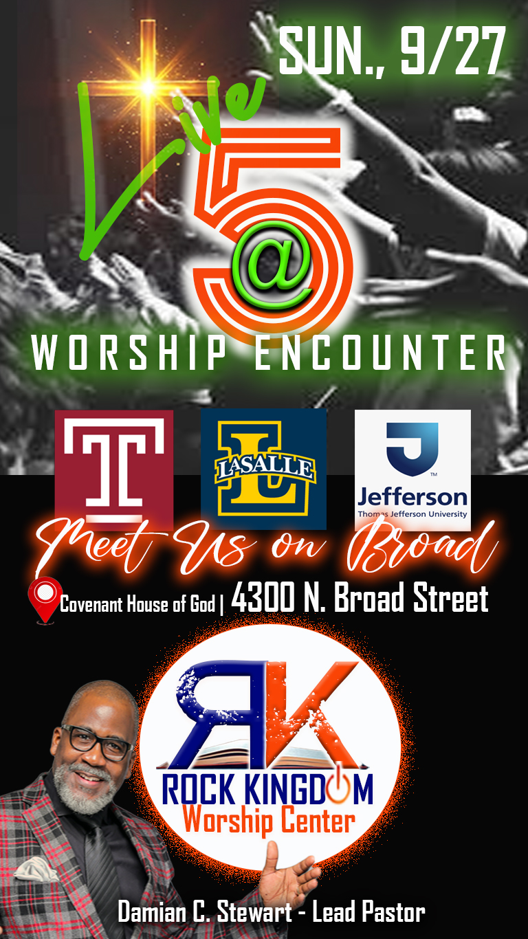 College Students, we're looking for you! Away from home and need a church to consider for 'watchcare', where you will be empowered, equipped and covered to excel spiritually as you succeed academically? We'd love you to consider growing with us. We are Rock Kingdom Worship Center. Join us for an empowering time on 9/27 at our 'Live @5!' Worship Encounter! #RKPhillyRelaunch #RockKingdom #PastorDCS