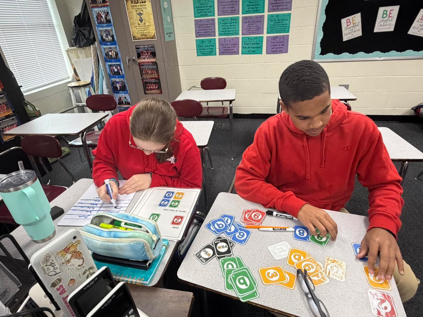 Earlier this week in Miss Rollings’s geometry class, students worked on their understanding of proofs by competing uno proofs.