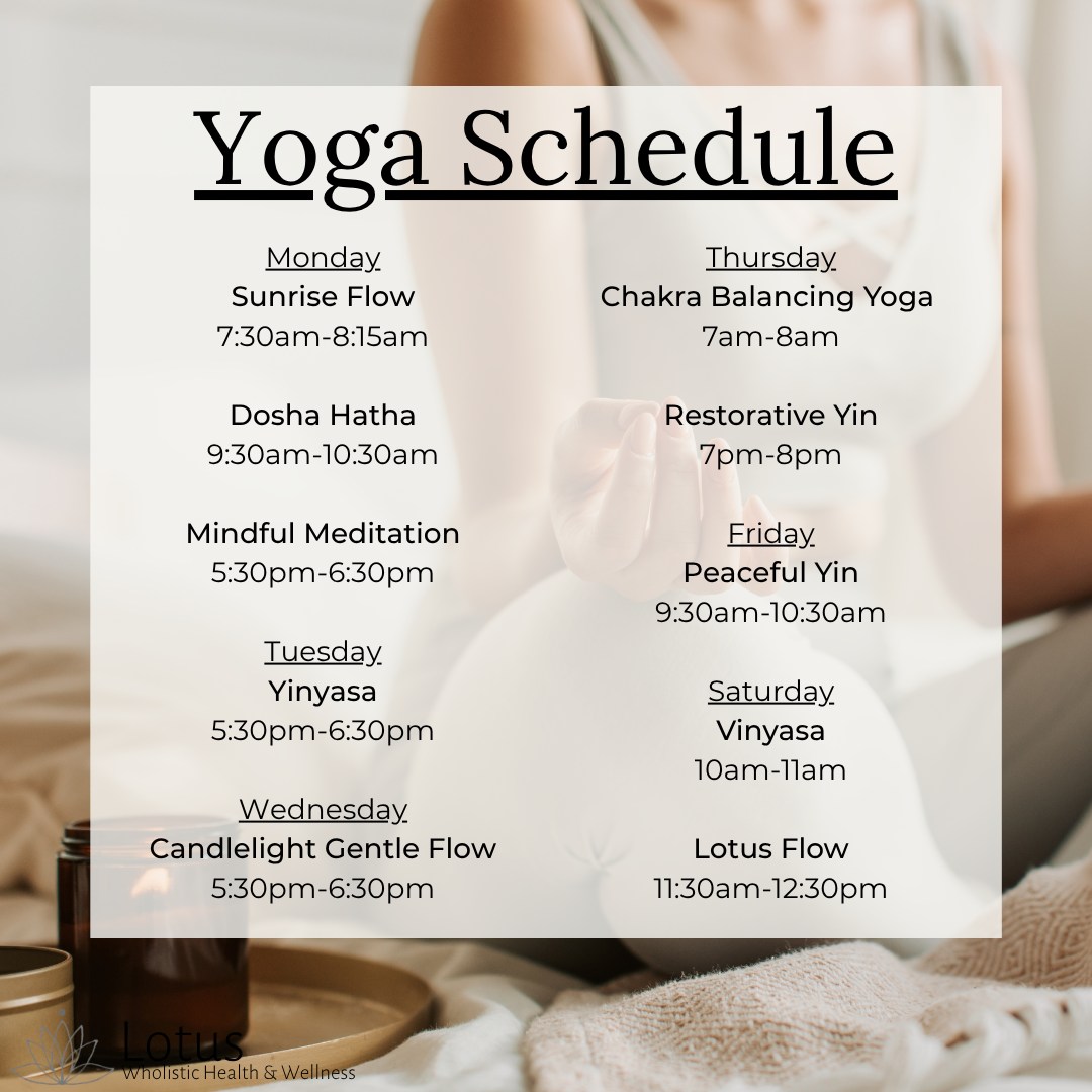 Calling all yogis and aspiring yogis!
Check out this weeks yoga schedule! Early morning and evening classes available. Join us on the mat to create harmony in mind, body and soul. 🧘✨
Register up to 2 hours in advance.
Click link in our bio to book
#lotuswholistictherapy #awakendiscoverthrive #trentonmi #yoga #wellness #downrivermi #candlelight #peacefulyin #restandrestore #weeklyyogaclasses #yogaflow #yogacommunity #selfgrowthjourney #meditation #yogajourney
#breathwork #findyourself #beyourbestself #yogatherapy #yogadaily #mindbodysoul
