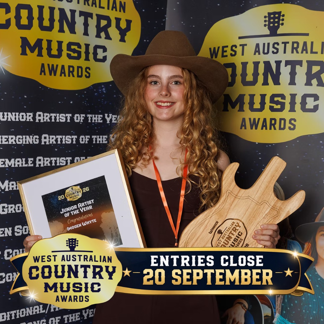 🌟 CALLING OUR JUNIOR COUNTRY MUSIC STARS! 🌟
The Junior Section of the 2027 West Australian Country Music Awards is open, and there’s just a few days left to enter.
If you’re a young WA country artist, this is your chance to put your name forward and be recognised alongside some of the state’s best emerging talent. 🎶🤠
🏆 Entries close 20 September 2026
Check the entry criteria and submit your nomination here:
👉 https://www.wacountrymusic.com.au/country-music-awards
#WACMA #JuniorWACMA #WACountryMusic #YoungArtists #CountryMusicWA
