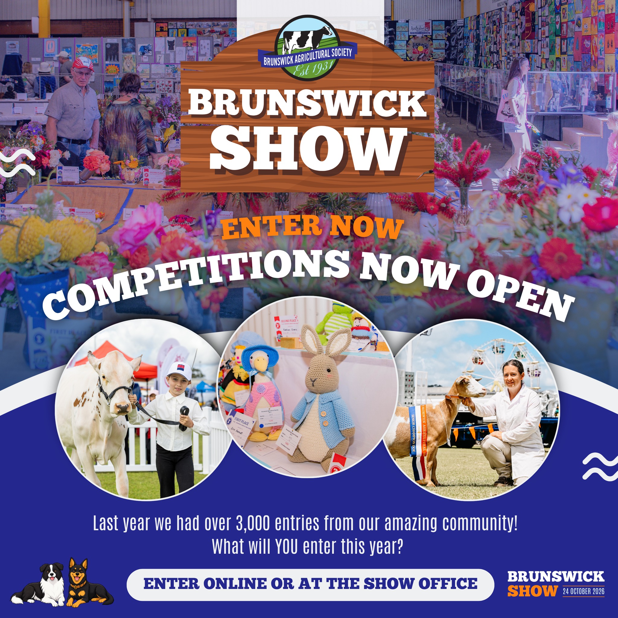 Got something show-worthy? Nowโs the time to enter! ๐พ๐ธ๐ฐ
Brunswick Show competitions are officially open, with plenty of sections for all ages and interests. Get your entries in and be part of one of the best parts of Show Day.
Enter now: https://www.brunswickshow.com.au/competitions
๐ BRUNSWICK SHOW 2026
๐ Brunswick Show Grounds
๐
Saturday 24 October 2026
๐๏ธ Info + Tickets: www.brunswickshow.com.au