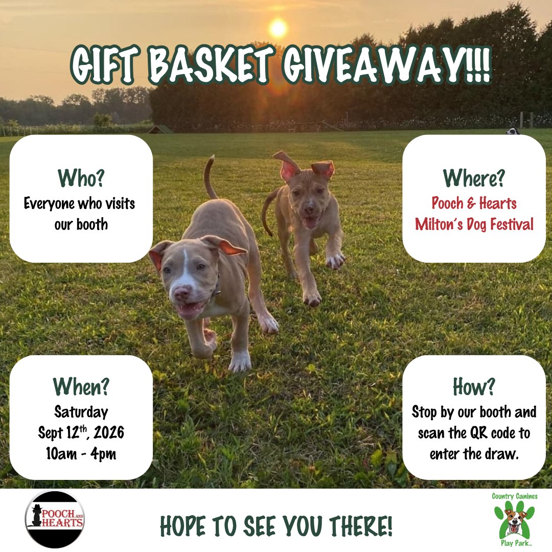 Come on out for the best dog event in Milton. Pooch and Hearts Milton's Dog Festival! Hope to see you this Saturday 😁🐾🐾