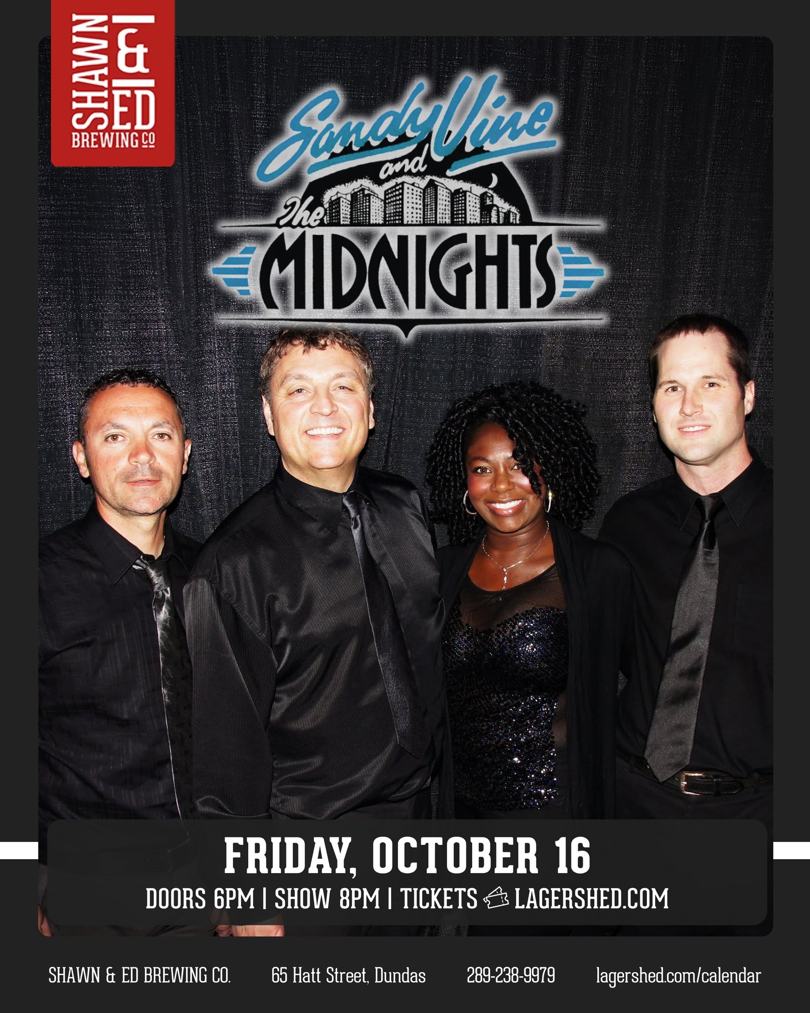 SHED IS TURNING INTO A DANCE PARTY. 💃🕺
New show just added to the calendar! Sandy Vine and The Midnights are making their SHED debut on Friday, October 16. Get ready for familiar favourites, big singalongs, classic rock, current hits and plenty of songs that will have you out of your chair and onto the dance floor.
🎤 Sandy Vine & The Midnights
📅 Friday, October 16
🎶 Doors 6 PM | Show 8 PM
Grab your friends, grab a cold SHED beer and come ready to dance.
Tickets are on sale now at lagershed.com/calendar. 🎟️