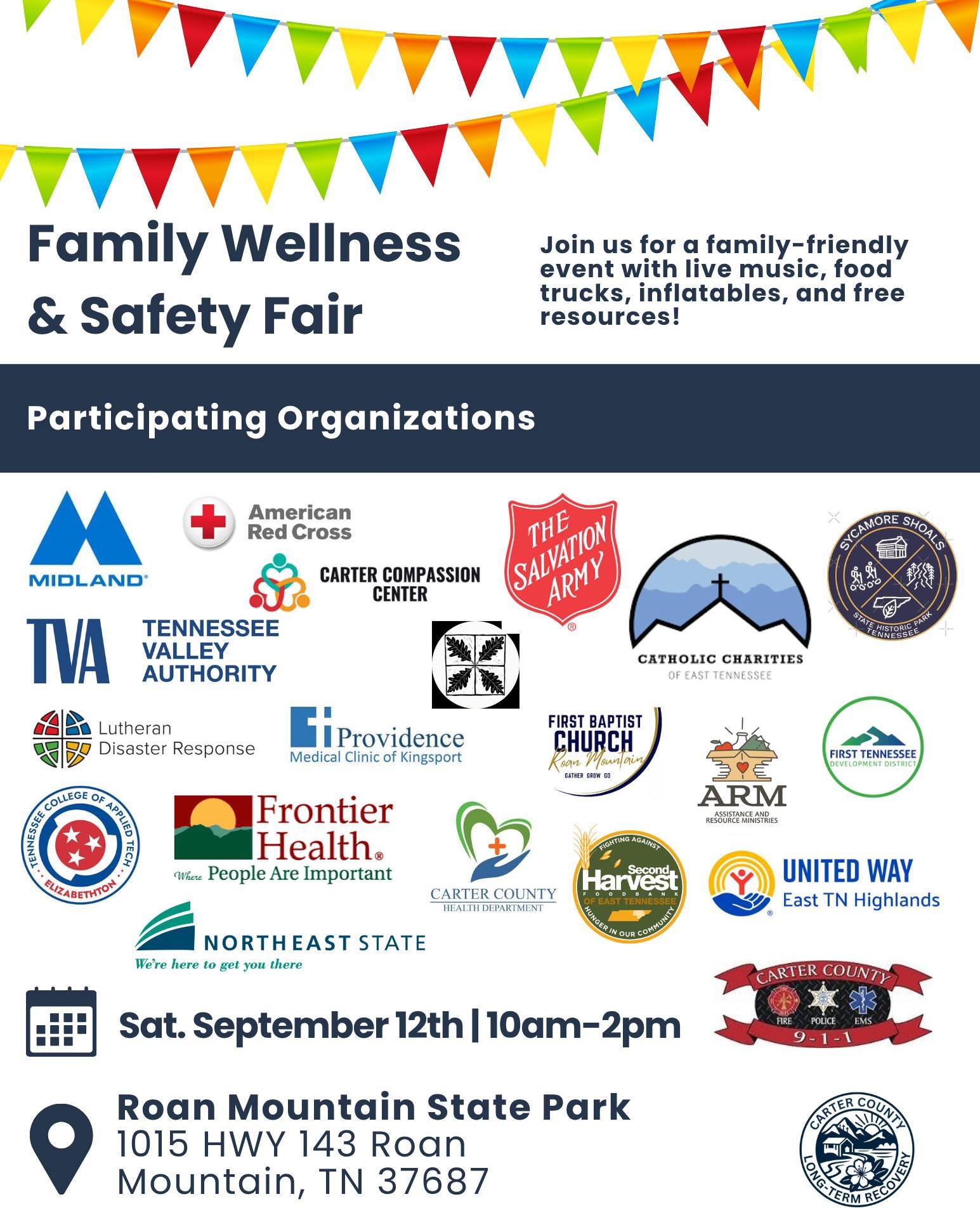 Come see Catholic Charities’ Disaster Relief Case Mangers at Carter County's Family Wellness & Safety Fair this Saturday, September 12 from 10AM-2PM at Roan Mountain State Park.
Ask us about what to pack in your Emergency "To Go Bag", plus learn some best practices to ensure you are prepared in the event of a disaster.
🎒The first 100 guests at each event will receive a FREE Emergency To-Go Bag from us!
FULL EVENT SCHEDULE:
🔹 September 12 - CARTER COUNTY
Roan Mountain State Park
1015 Hwy 143 Roan Mountain, TN 37687
10:00 AM - 2:00 PM
🔹 September 13 - COCKE COUNTY
Cocke County Fairgrounds
112 Fairground Cir, Newport, TN 37821
1:00 PM - 4:00 PM
🔹 September 19 - JOHNSON COUNTY
Ralph Stout Park
204 North Shady Street
Mountain City, TN 37683
12:00 PM - 4:00 PM
🔹 September 20 - GREEN COUNTY
My Neighbor's House
1325 Kingsport Hwy, Greeneville, TN 37743
2:00 PM - 5:00 PM
🔹 September 27 - UNICOI COUNTY
First Christian Church
307 S Main Ave, Erwin, TN 37650
12:00 PM - 4:00 PM
These events are FREE and open to the public. For more information, click the event flyer or contact us at disasterresponse@ccetn.org.
Together, we can build stronger, more resilient communities and be better prepared for whatever comes next.
#DisasterPreparedness #DisasterRelief #CatholicCharities #EastTennessee #HurricaneHelene #CommunityImpact