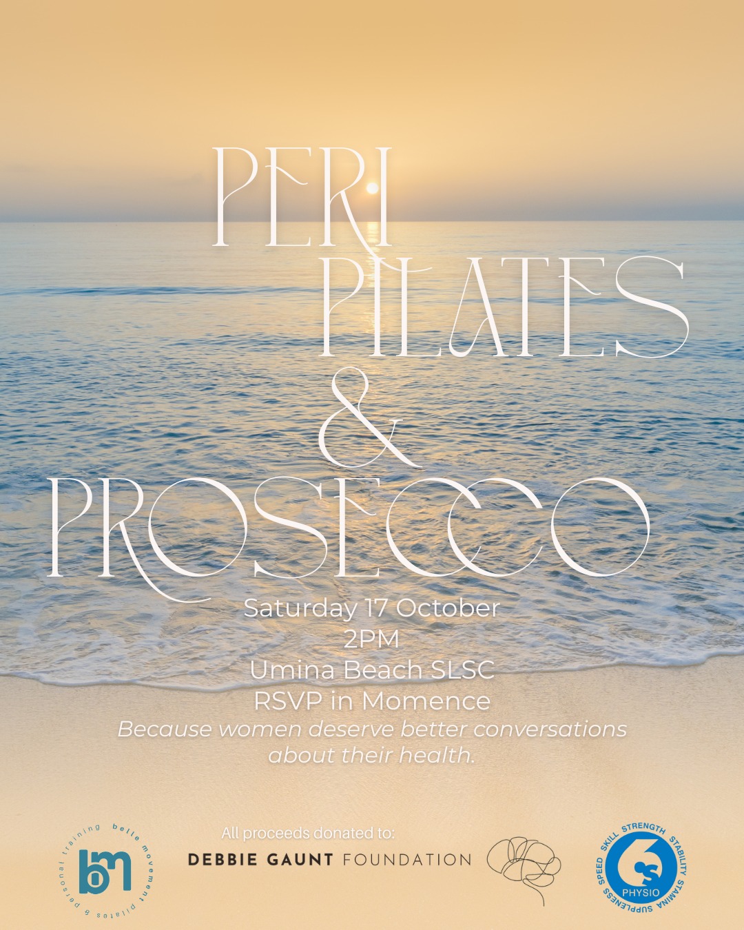 Ladies, let’s talk peri, menopause and everything in between.
This World Menopause Day, we’re getting a room full of women together for an afternoon of movement, honest conversation, connection and, yes… a little prosecco.
Peri, Pilates & Prosecco is for women navigating perimenopause, menopause and beyond — and anyone who wants to better understand what’s happening to their body through this stage of life.
Expect:
🤍 An accessible Powerflow session
🤍 A panel of trusted local women’s health professionals
🤍 Prosecco + light refreshments
🤍 Plenty of time to connect and chat
🤍 An AMAZING raffle
🤍 Real answers to the questions women are actually asking
We’ll be talking hormones, strength, nutrition, sleep, stress, pelvic health, changing bodies and more — without the overwhelm or conflicting social media advice.
Most importantly, we’re doing it for a wonderful cause.
We’ll be raising funds for the Debbie Gaunt Foundation, supporting their work to create greater awareness, education and support around perimenopause.
So grab a girlfriend (or a few!), book your spot and come spend the afternoon with us.
https://momence.com/l/79hLjxPg