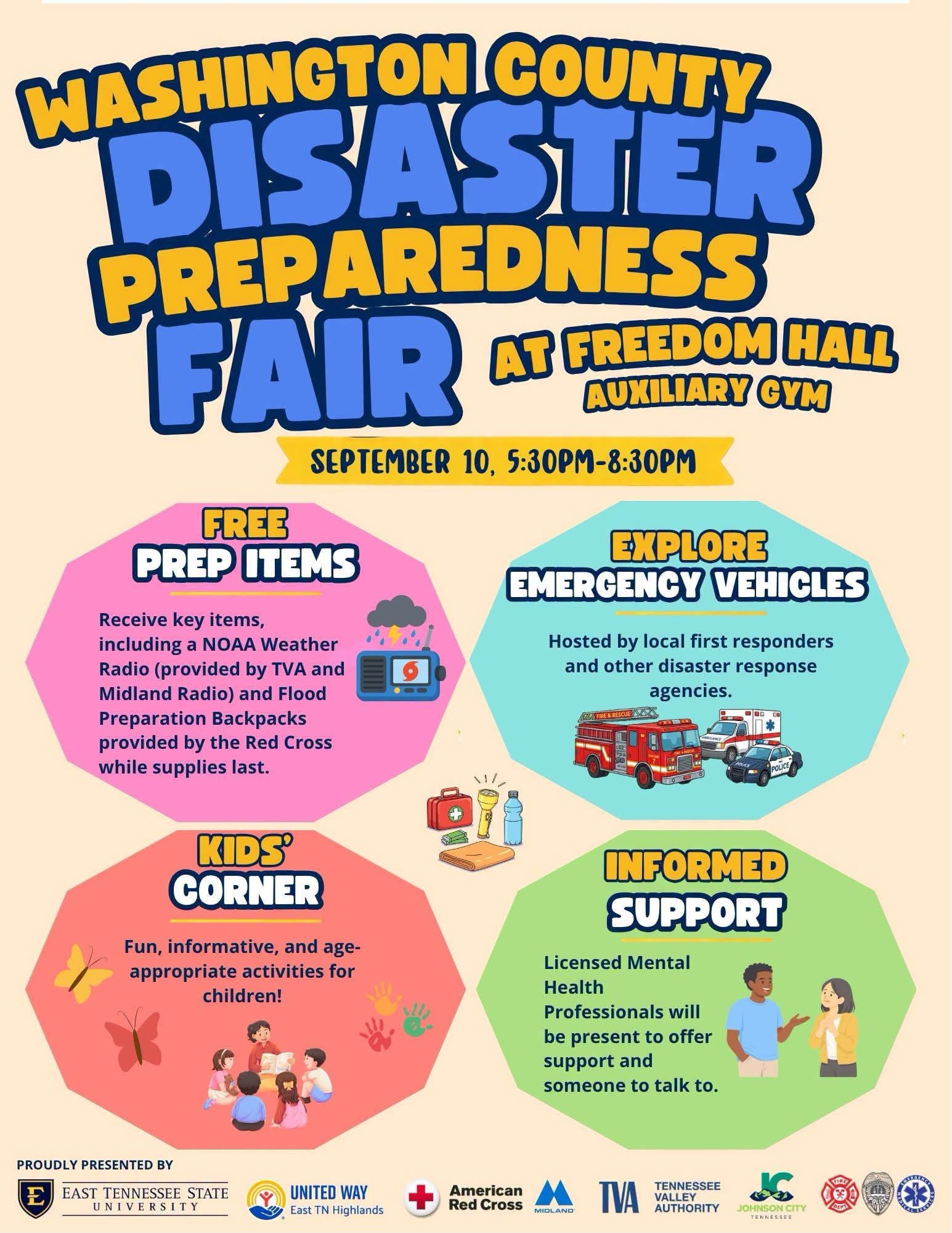 Come see Catholic Charities’ Disaster Relief Case Mangers at Washington County's Disaster Preparedness Fair this Thursday, September 10 from 5:30-8:30PM at Freedom Hall in Johnson City.
Ask us about what to pack in your Emergency "To Go Bag", plus learn some best practices to ensure you are prepared in the event of a disaster.
🎒The first 100 guests at each event will receive a FREE Emergency To-Go Bag from us!
FULL EVENT SCHEDULE:
🔹 September 10 - WASHINGTON COUNTY
Freedom Hall Civic Center Arena
1320 Pactolas Rd, Johnson City, TN 37604
5:30 PM - 8:30 PM
🔹 September 12 - CARTER COUNTY
Roan Mountain State Park
1015 Hwy 143 Roan Mountain, TN 37687
10:00 AM - 2:00 PM
🔹 September 13 - COCKE COUNTY
Cocke County Fairgrounds
112 Fairground Cir, Newport, TN 37821
1:00 PM - 4:00 PM
🔹 September 19 - JOHNSON COUNTY
Ralph Stout Park
204 North Shady Street
Mountain City, TN 37683
12:00 PM - 4:00 PM
🔹 September 20 - GREEN COUNTY
My Neighbor's House
1325 Kingsport Hwy, Greeneville, TN 37743
2:00 PM - 5:00 PM
🔹 September 27 - UNICOI COUNTY
First Christian Church
307 S Main Ave, Erwin, TN 37650
12:00 PM - 4:00 PM
These events are FREE and open to the public. For more information, click the event flyer or contact us at disasterresponse@ccetn.org.
Together, we can build stronger, more resilient communities and be better prepared for whatever comes next.
#DisasterPreparedness #DisasterRelief #CatholicCharities #EastTennessee #HurricaneHelene #CommunityImpact