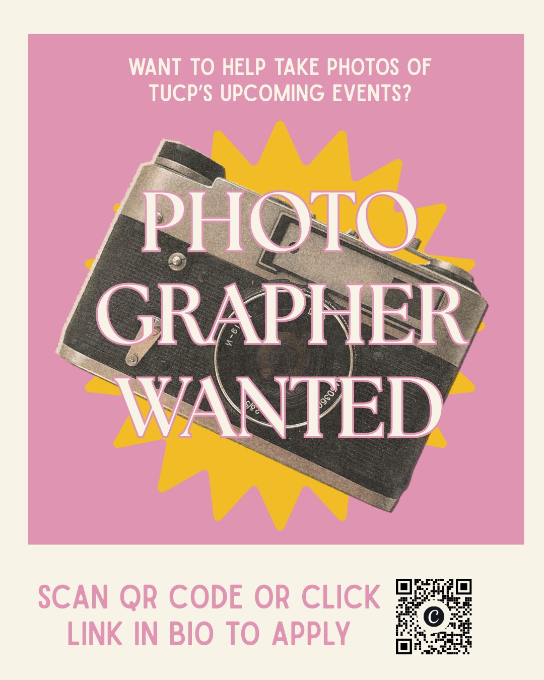 Want to help capture the magic at TUCP’s upcoming events? 📸
We’re looking for students to photograph the moments and memories that make TUCP special. ✨ Our first opportunity is Live Under the Oaks on September 23! 🌳
Interested? Fill out the form linked in our bio! 🙌