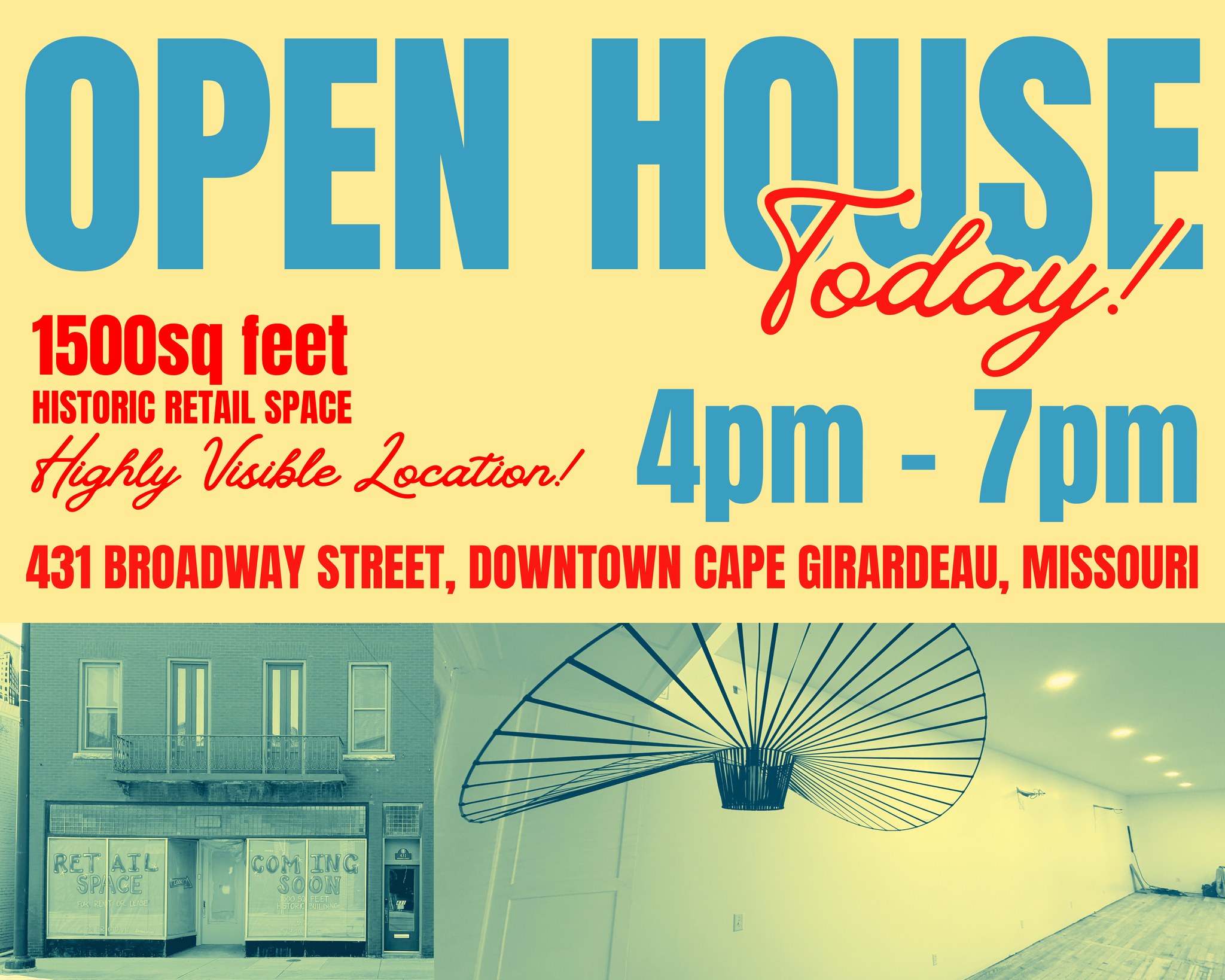 TODAY!
We joined the Old Town Cape, Inc. Downtown Open House, and Laurie will be down at our new property from 4-7 today! Go check it out and see what it looks like all polished up!
431 Broadway Street, Cape Girardeau MO