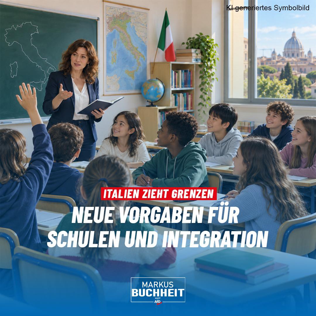 Italien verschärft seinen Kurs bei Migration und Integration - die Regierung hat angekündigt, Burka und Nikab an Schulen zu verbieten und eine Obergrenze für ausländische Schüler pro Klasse einzuführen. Eltern ausländischer Kinder mit erheblichen Integrationsproblemen sollen zudem verpflichtet werden, Italienisch zu lernen.
Integration kann nur funktionieren, wenn Kinder die Sprache lernen und einheimische Schüler in ihren eigenen Klassen nicht zur Minderheit werden. Nach aktuellen Angaben besitzen rund 11,6 Prozent der Schüler in Italien keine italienische Staatsangehörigkeit.
Diese jüngsten PiSA-Ergebnisse zeigen: auch in Deutschland braucht es ein Umdenken in der Bildungspolitik.