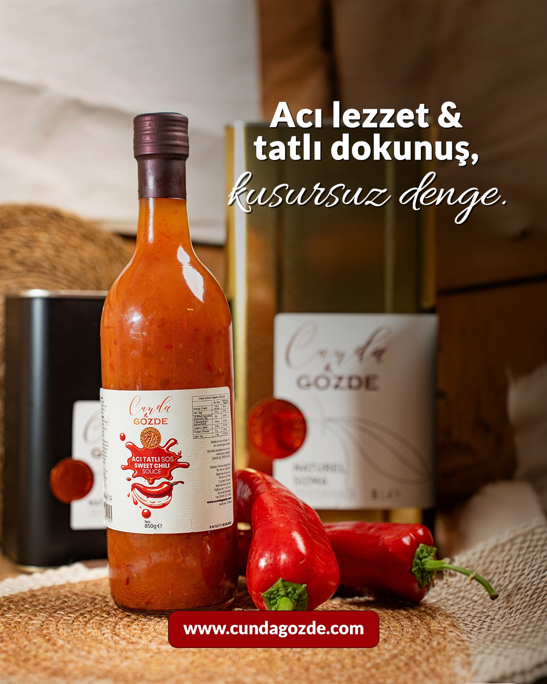 Taze kırmızı biberlerin tatlı ve acı notalarıyla harmanlandığı Cunda Gözde Acı Tatlı Sos, atıştırmalıkların ve yemeklerin vazgeçilmezi.✨💫
#zeytin #cunda #zeytinyagı #CundaGözeZeytincilik