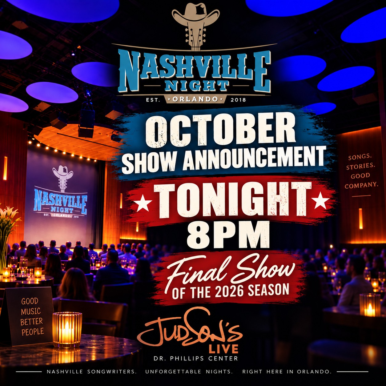 Final Show Announcement of the Nashville Night In Orlando songwriter series coming tonight at 8pm!