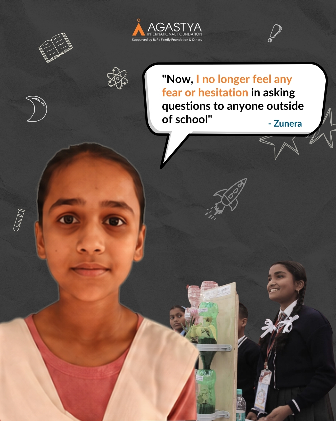 Meet Zunera, a Class 6 child from Uttar Pradesh, whose journey through Agastya’s Vidya Vahini program, supported by the Hyundai Motor India Foundation, helped her find confidence through curiosity.
Through activities and science models, she learned to ask questions, persist through challenges, and apply what she learns beyond the classroom.
Building a periscope model and helping others with their projects gave Zunera the confidence to share her ideas and become more comfortable asking questions.
#HMIF #CSRIndia #HyundaiIndia #VidyaVahini #StudentImpact #ImpactStory #STEMEducation #YoungInnovators #LearningByDoing #ExperientialLearning #IgnitingCuriosity #InnovationInEducation #EmpoweringStudents #ScientificTemperament #FutureReady #RuralEducation #CSRIndia ##agastyainternationalfoundtion