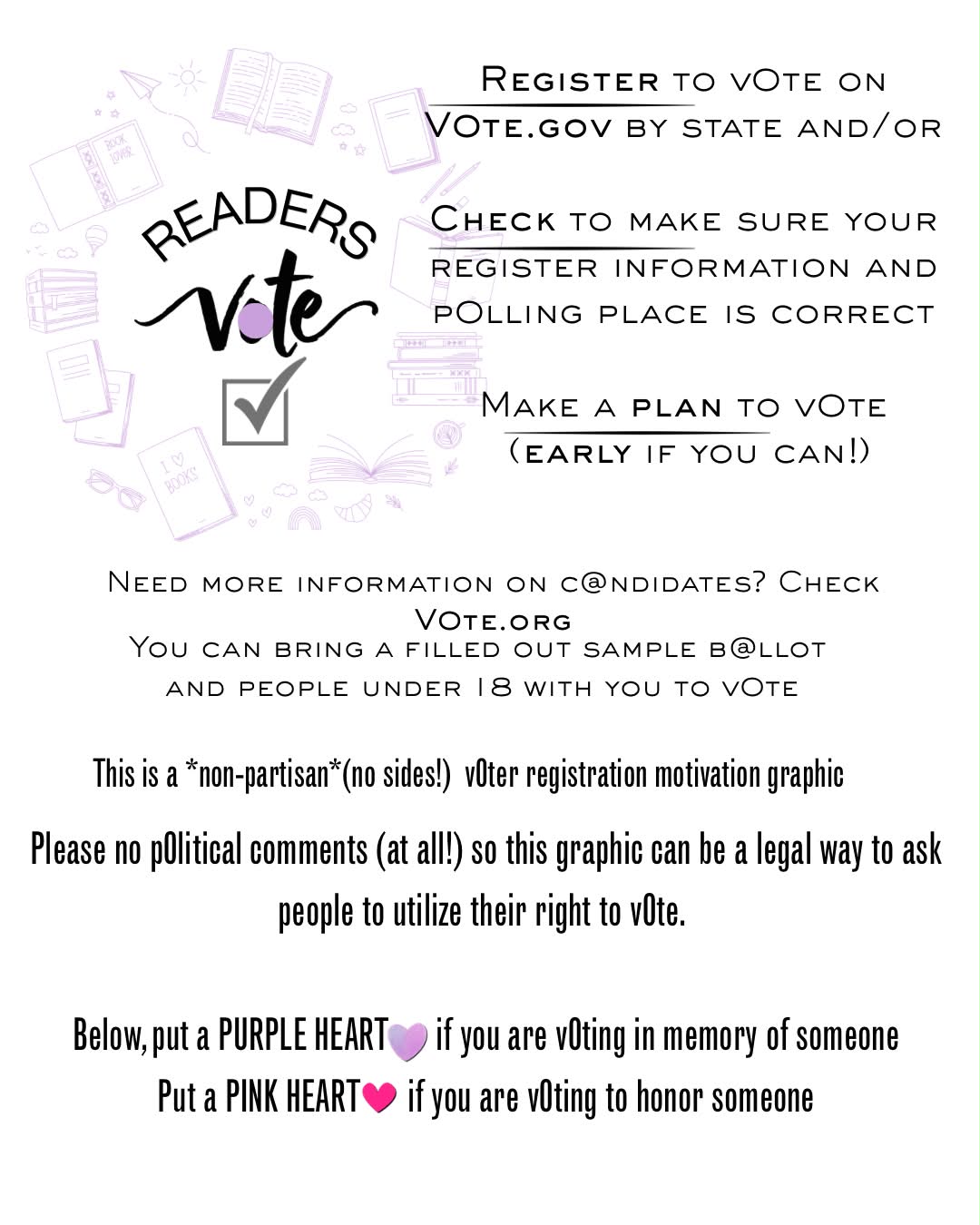 Okay, I want to try something here, it requires you and I to ONLY respond with the Purple Heart and or the Pink Heart. We can't comment at all any other way. The two links needed will be the comments. Also make sure to edit any comments that have the word. V 0 t e in it to have a zero instead of a O