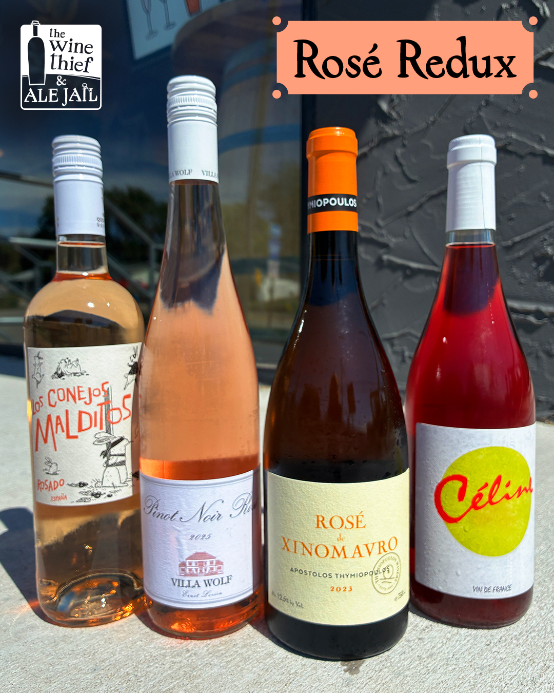#FreeTastingFriday September 11th! 4 to 7pm ⏰Tomorrow!
OK this time for real! Rosé Redux
Stock your fridge with Fun & Fruity Rosés for the cool weekend!
Villa Wolf Pinot Noir Rosé 🇩🇪
Thymiopoulos Rosé de Xinomavro 🇬🇷
Los Conejos Malditos Rosado { Rosé } 🇪🇸
Domaine Yves Duport - Céline { Gamay, Chardonnay, Mondeuse } 🇫🇷
And not beer but whiskey, back by popular demand! Tom from @lostwoodswhiskey will be here tasting his award winning whiskey, if you haven’t tried it yet, you gotta.
- Lost Woods 88 Proof
- Lost Woods 130 Proof
- Lost woods 80 Proof
All single malt whiskeys, all three excellent choices, made in Minnesota!
Ok we promise, rosés will be here 😅 accompanied by one of the best whiskeys you can try
#WineThiefAndAleJail
#Wine #Rose #Gamay #PinotNoir #Chardonnay #Mondeuse
#HazyIPA #Lager #Sour #Marzen
#CrystalMN #RobbinsdaleMN #GoldenValleyMN
#fyp