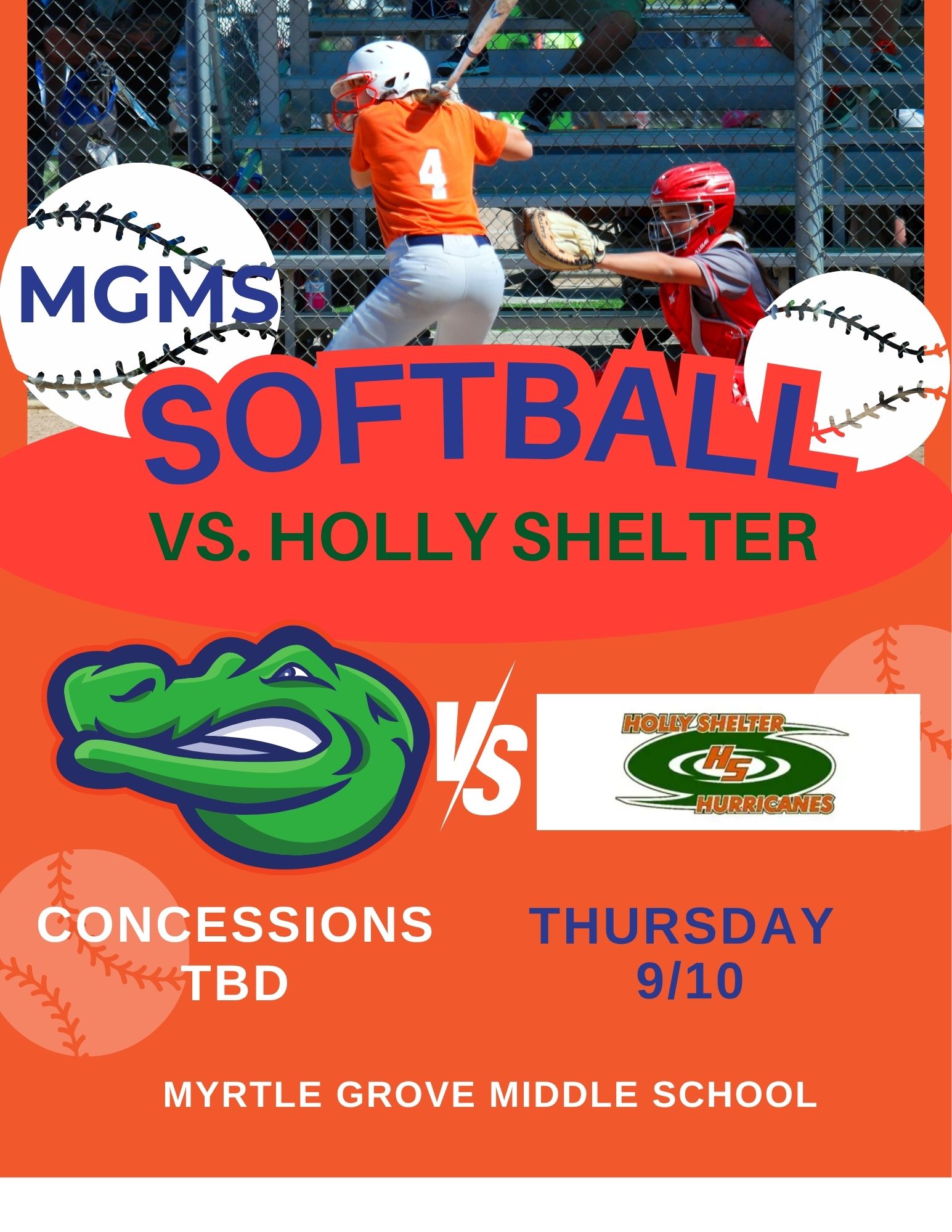 Cheer on our Gator Softball Team on Thursday at MGMS πππ§‘!
If you can help with Concessions, sign up below:
https://www.signupgenius.com/go/70A084EA9AD2DA4F85-65201610-fall#/