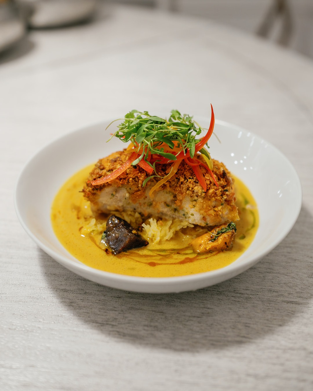 Macadamia Nut -crusted local Grouper rested over a rich coconut curry broth and finished with Lemon Zested Spaghetti Squash. Bright, bold, and coastal.
Photo Credit: @all_for_one_creations
#palmbeachcaterer #Palmbeachevent #Palmbeachwedding #Flaglermuseumwedding