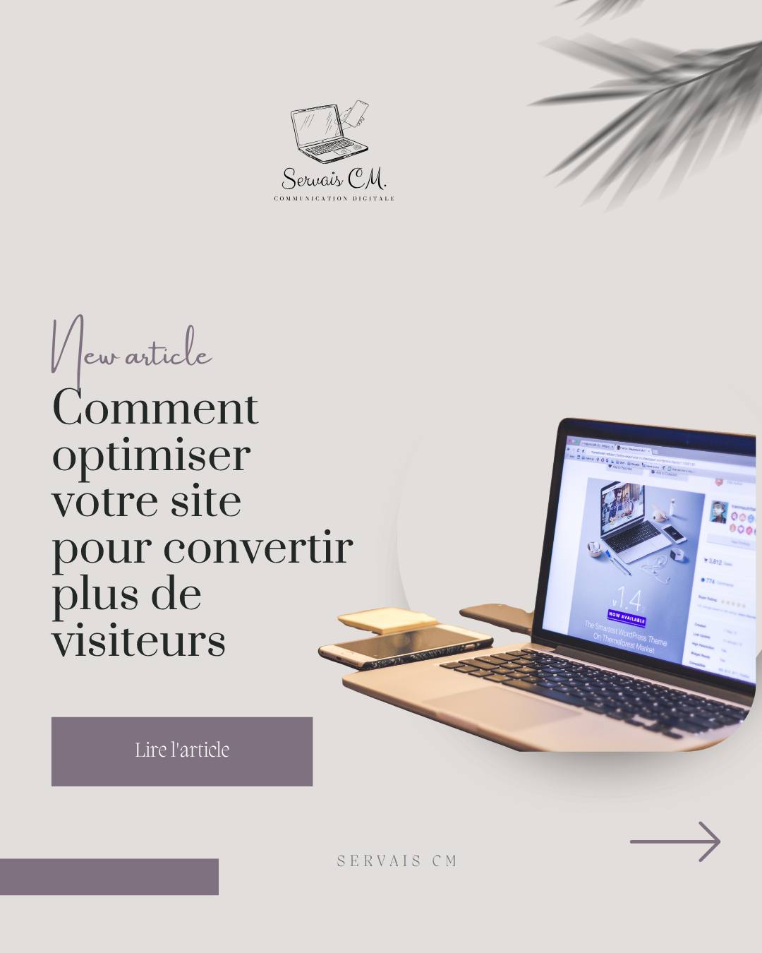 📍✨ Nouveau sur le blog : Comment optimiser votre site pour convertir plus de visiteurs ✨📍
Attirer des visiteurs sur votre site internet est une première étape. Les transformer en clients est l'objectif final ! 🚀
Un site performant ne doit pas seulement être esthétique : il doit être pensé pour guider vos visiteurs vers l'action et favoriser les conversions.
Dans ce nouvel article, Servais CM vous explique :
✅ Les éléments clés d'un site qui convertit
✅ Comment améliorer l'expérience utilisateur
✅ L'importance des appels à l'action (CTA)
✅ Les bonnes pratiques pour rassurer vos visiteurs
✅ Comment transformer davantage de prospects en clients
💡 Quelques optimisations simples peuvent faire une grande différence sur vos demandes de devis, prises de contact ou ventes en ligne.
🔗 Découvrez l'article complet sur le blog Servais CM.
#SiteInternet #Conversion #MarketingDigital #ExpérienceUtilisateur #ServaisCM
