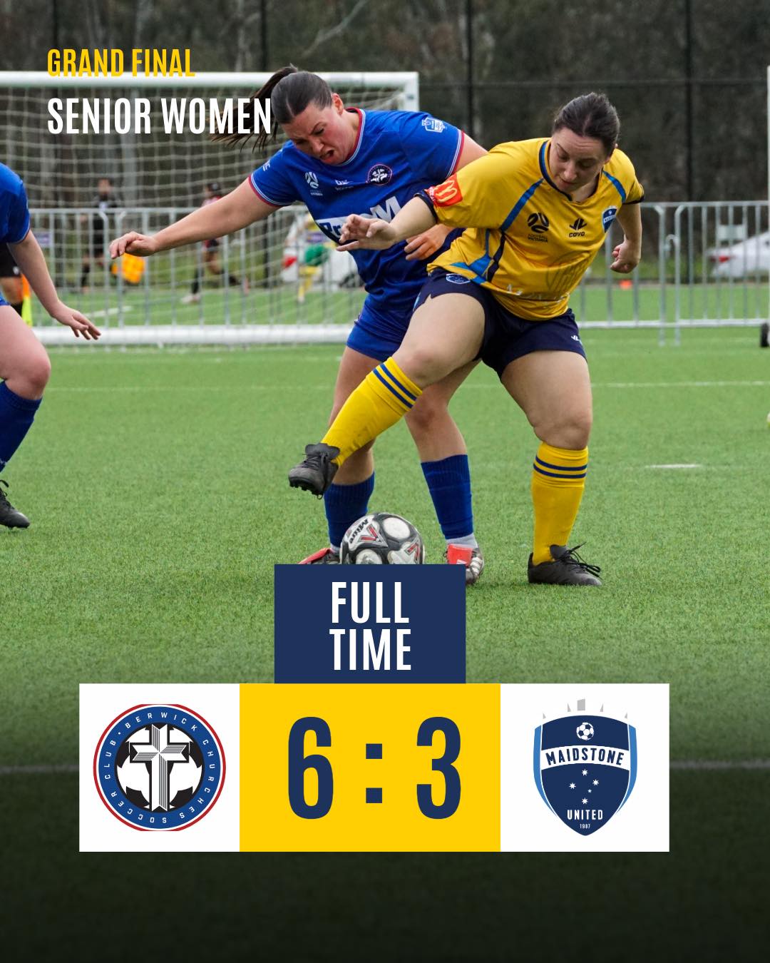 An incredible effort from the girls despite the result.
Our Maidstone girls went down 6–3 in today’s Grand Final, but fought right until the final whistle. Heads held high girls, what a season and what an effort! We are very proud of each of you👏⚽️🏆