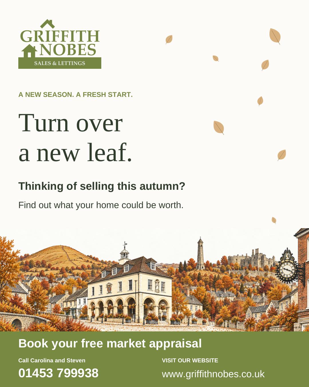 A new season. A fresh start. 🍂
Thinking of making a move this autumn? Start by finding out what your home could be worth.
At Griffith Nobes Sales & Lettings, we offer free, no-obligation market appraisals, with local knowledge and straightforward advice to help you plan your next chapter.
Call Carolina or Steven on 01453 799938 to arrange yours.
#GriffithNobes #Dursley #Cam #Gloucestershire #GloucestershireProperty #FreeMarketAppraisal