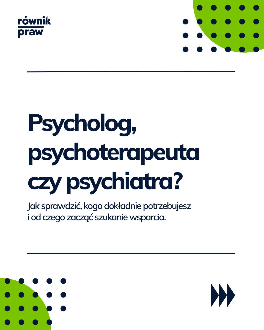 Szukanie pomocy psychologicznej bywa trudne - szczególnie wtedy, gdy nie wiemy jeszcze dokładnie, czego potrzebujemy. Psycholog? Psychoterapeuta? Psychiatra? A może interwencja kryzysowa?
Jeśli szukasz psychologa, sprawdź, czy ukończył studia magisterskie z psychologii. Jeśli potrzebujesz psychoterapii, warto dodatkowo sprawdzić, czy osoba prowadząca terapię ukończyła lub jest w trakcie całościowego szkolenia psychoterapeutycznego, pracuje zgodnie ze standardami swojego nurtu i korzysta z regularnej superwizji.
Znaczenie ma również metoda pracy. W przypadku wielu zaburzeń psychicznych istnieją metody terapeutyczne, których skuteczność została dobrze przebadana. Dlatego warto pytać specjalistę, w jaki sposób pracuje, jakie metody stosuje i czy są one rekomendowane w przypadku trudności, z którą się zgłaszasz.
Profesjonalista powinien także znać granice swoich kompetencji. Jeśli w trakcie oceny okaże się, że potrzebna jest inna forma pomocy — na przykład konsultacja psychiatryczna, diagnostyka medyczna, psychoterapia lub interwencja kryzysowa — powinien umieć to jasno zakomunikować i wskazać dalsze postępowanie.
W Fundacji Równik Praw możesz skorzystać z bezpłatnej pomocy psychologicznej. Jeśli nie wiesz, jakiego rodzaju wsparcia potrzebujesz, psycholog może pomóc w ocenie trudności i zaplanowaniu dalszych kroków.