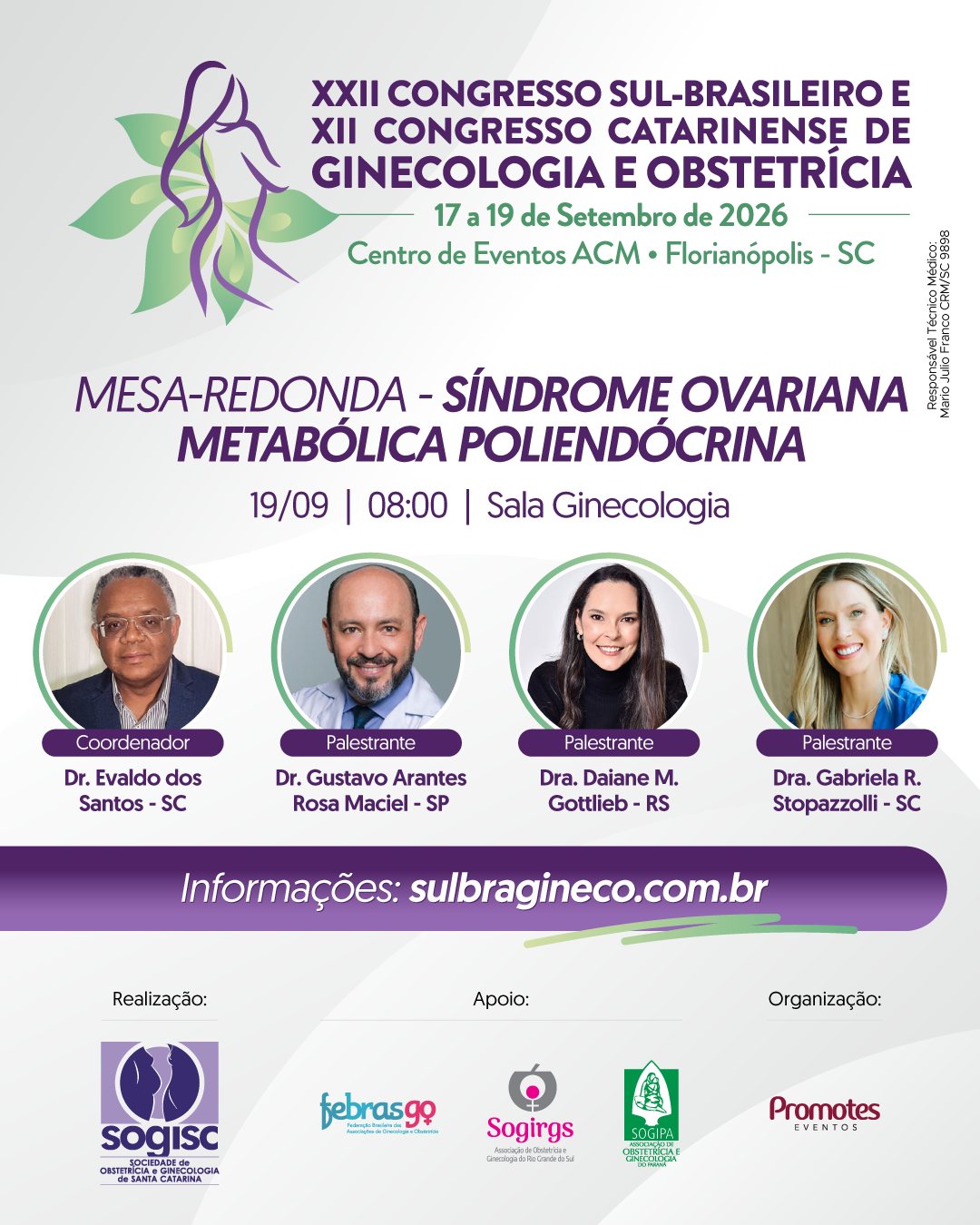 No XXII Congresso Sul-Brasileiro de Ginecologia e Obstetrícia, a Mesa-Redonda “Síndrome Ovariana Metabólica Poliendócrina” reunirá especialistas para discutir estratégias de tratamento e os principais desafios encontrados na prática clínica.
👨⚕️ Coordenador
Dr. Evaldo dos Santos (SC) (@@dr_evaldo )
📚 Temas e palestrantes
▫️ Tratamento das manifestações metabólicas
Dr. Gustavo Arantes Rosa Maciel (SP) (@dr.gustavomaciel )
▫️ Desejo de gestar: como o ginecologista deve conduzir
Dra. Daiane Mendonça Gottlieb (RS) (@daianegott )
▫️ Acne e hirsutismo: como tratar
Dra. Gabriela Stoppazolli (SC) (@gabistopazzolidermato )
💬 Discussão
Esperamos você em Florianópolis.
🔗 www.sulbragineco.com.br
.
.
.
#SulBragineco #CongressoSulBrasileiro #Ginecologia #Obstetrícia #SíndromeOvariana #SaúdeMetabólica #Fertilidade #Acne #Hirsutismo #SaúdeDaMulher #AtualizaçãoMédica @sogipa_pr @sogirgs