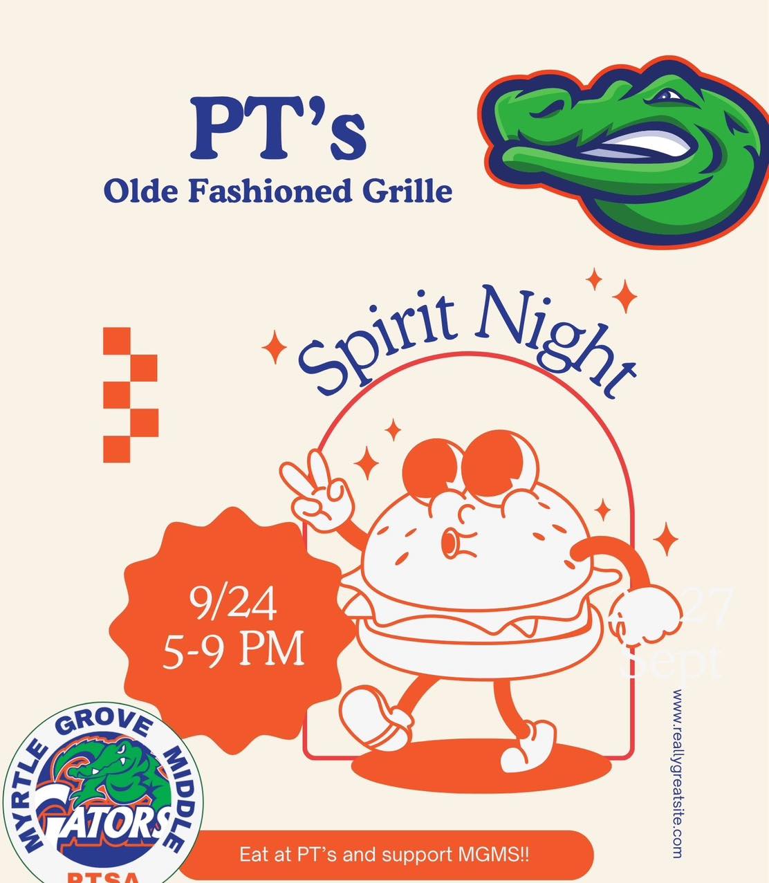 π Save the Date for our September Spirit Night! See you there, Gators πππ§‘!
