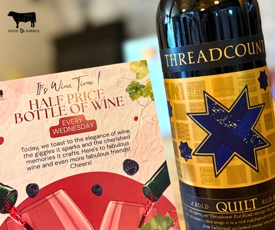 Half off every bottle. Both barns. All day. 🍷
That's the whole announcement. Wednesday doesn't need a pitch.
Come see us.
#Wineday #WeKnowYourName #HoofAndBarrel #YorkSC #TegaCay #WineWednesday #HalfPriceBottles